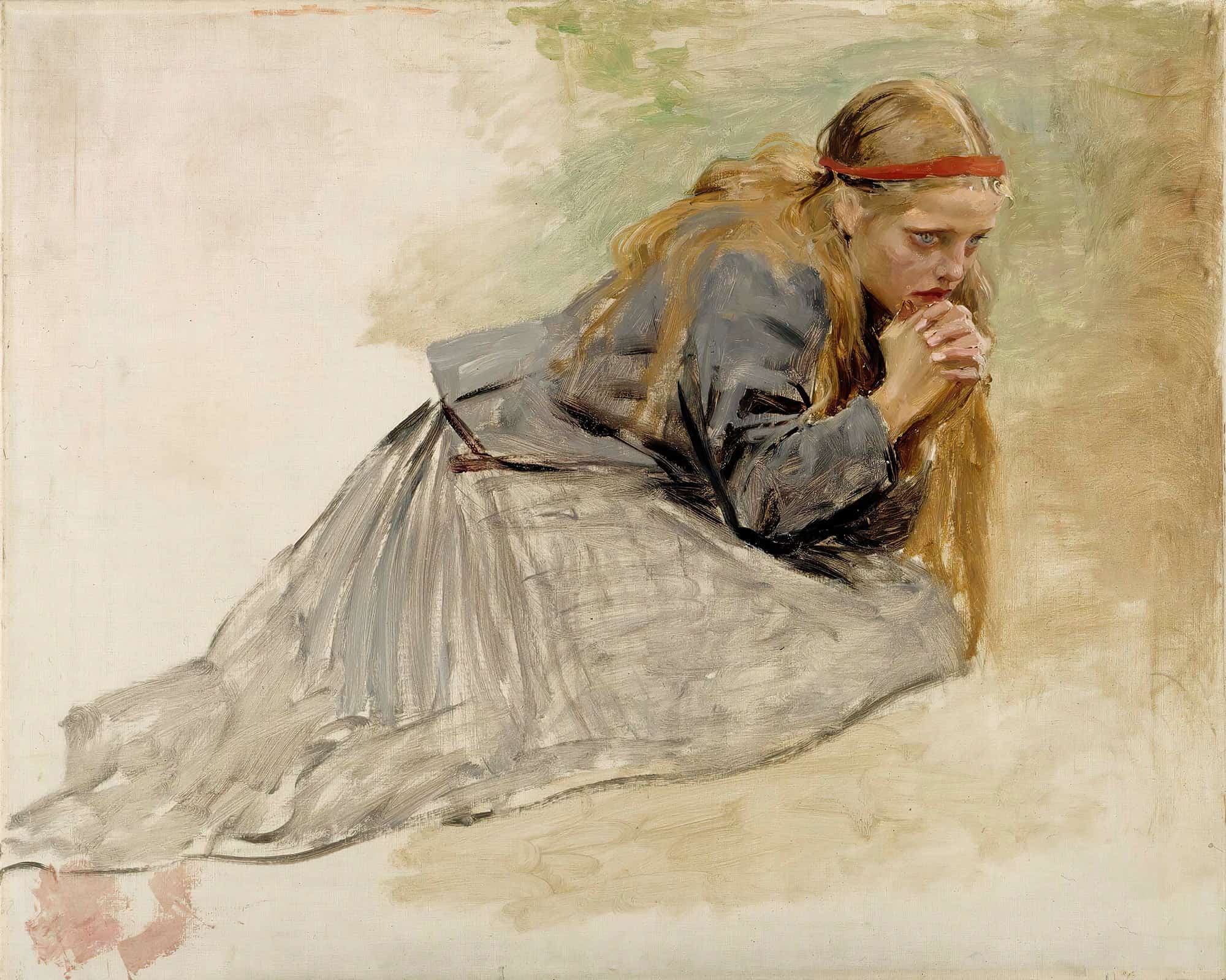 Mary Magdalene Kneeling Study For The Christ And Mary Magdalene by Albert Edelfelt
