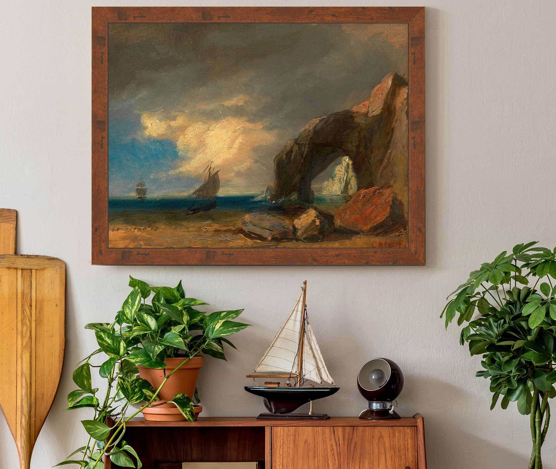 Meereskuste Mit Fischerbooten Olstudie  by Hans Canon