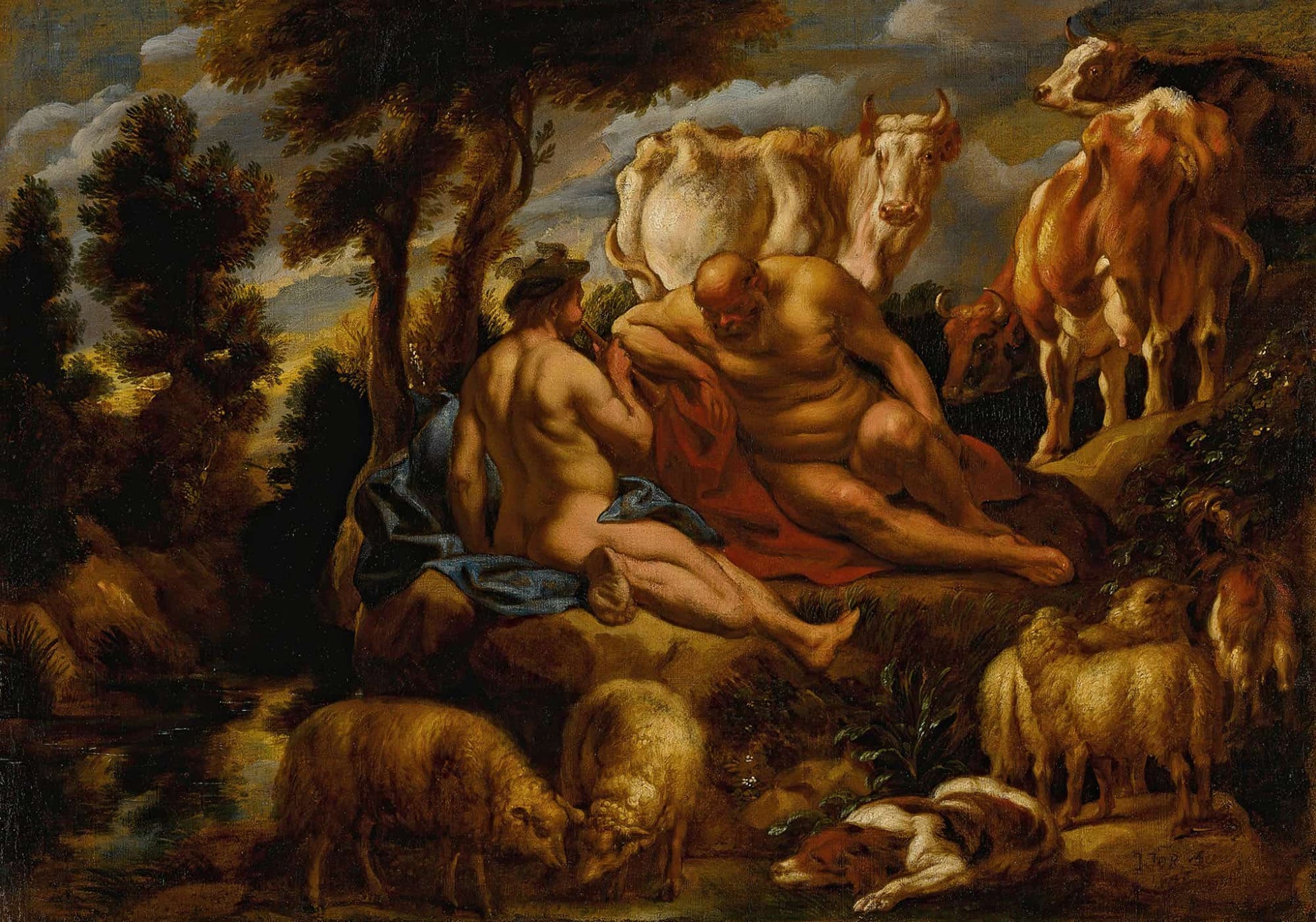 Mercury Playing Argus To Sleep With His Flute With Io Transformed Into A White Heifer by Jacob Jordaens