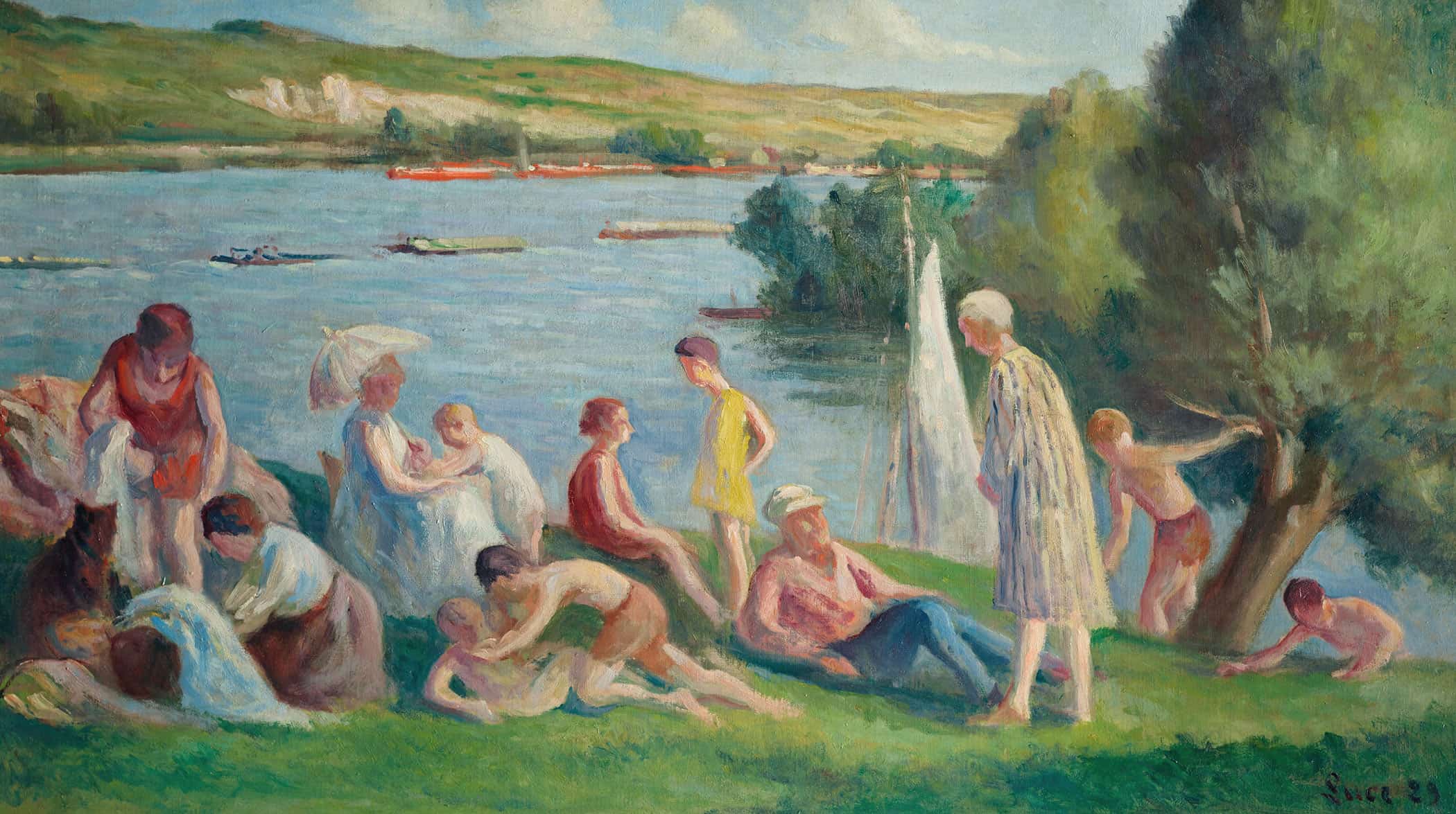 Mericourt Un Dimanche Au Bord De La Seine by Maximilien Luce