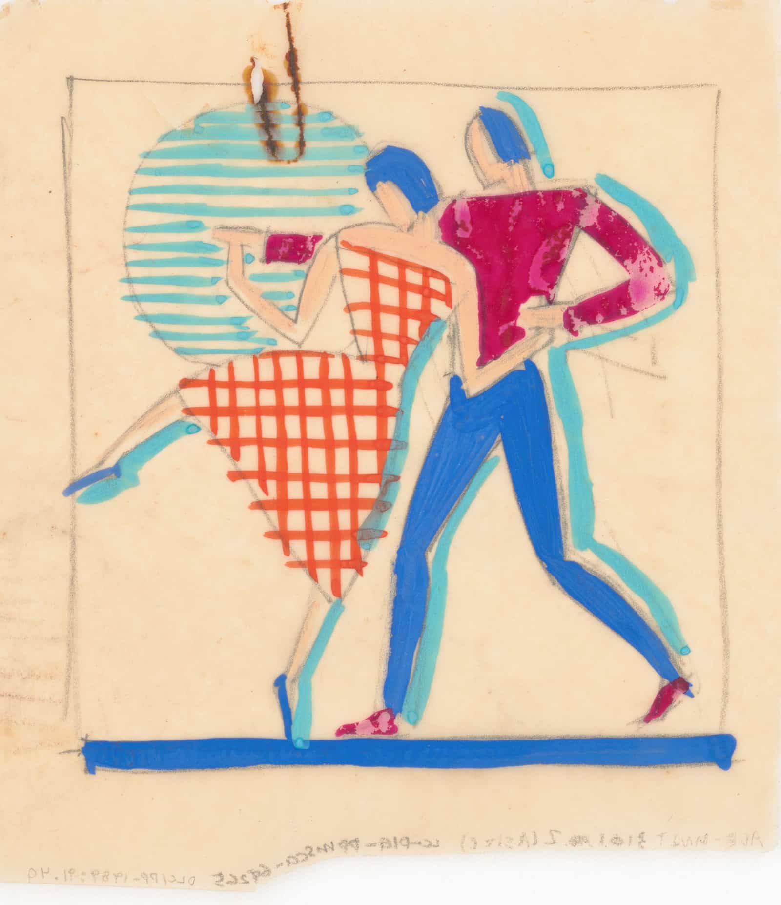 Miscellaneous Small Sketches For Inlaid Table Tops Design With Dancing Couple Motif by Winold Reiss