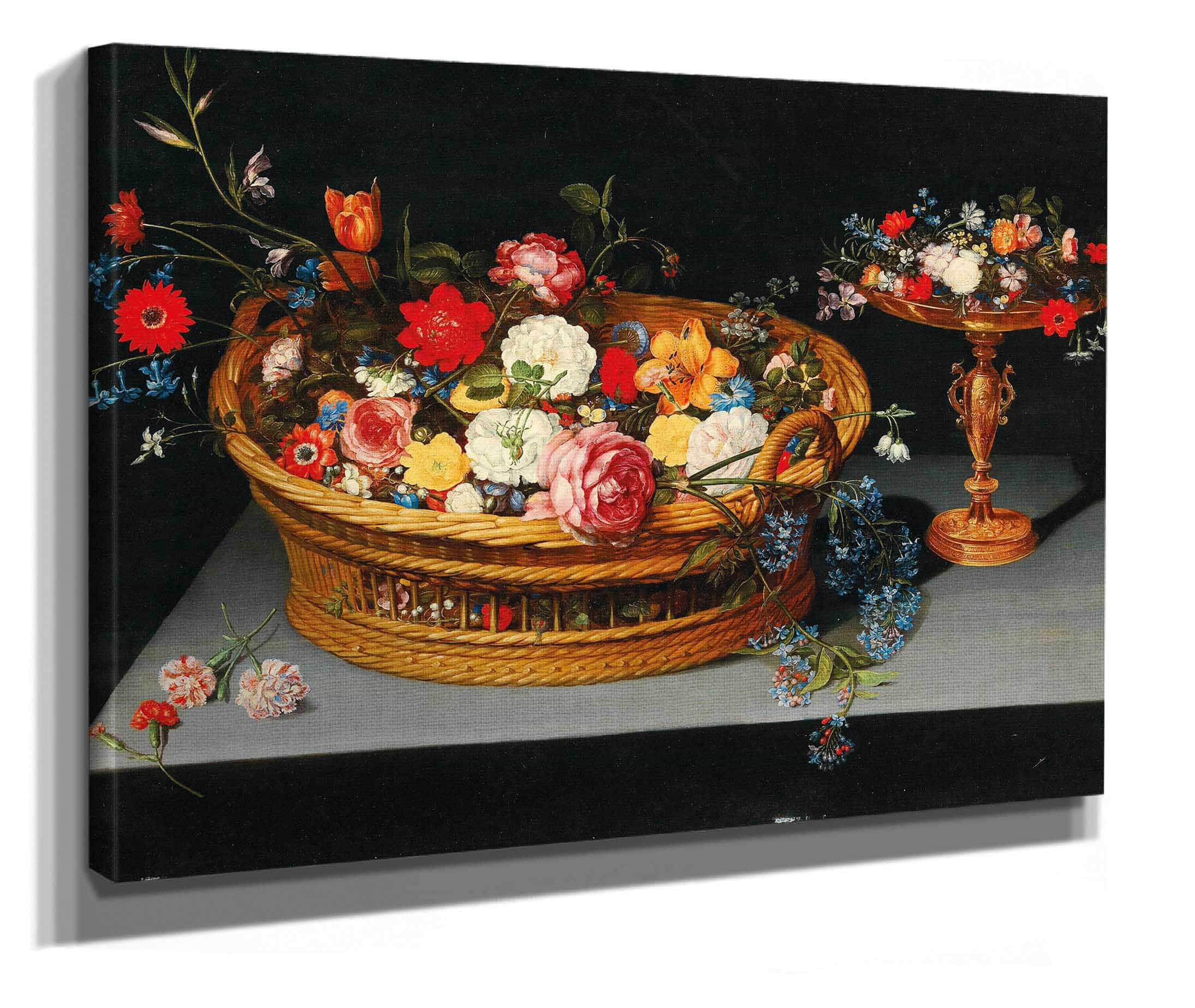 Mixed Flowers In A Basket With A Tazza Nearby by Jan Brueghel The Younger