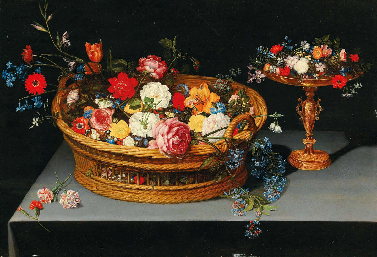 Mixed Flowers In A Basket With A Tazza Nearby by Jan Brueghel The Younger