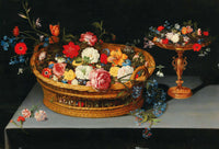 Mixed Flowers In A Basket With A Tazza Nearby by Jan Brueghel The Younger