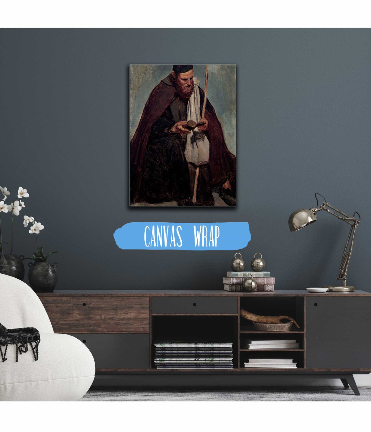 Moine Italien Assis Lisant Seated Italian Monk Reading by Jean Baptiste Camille Corot