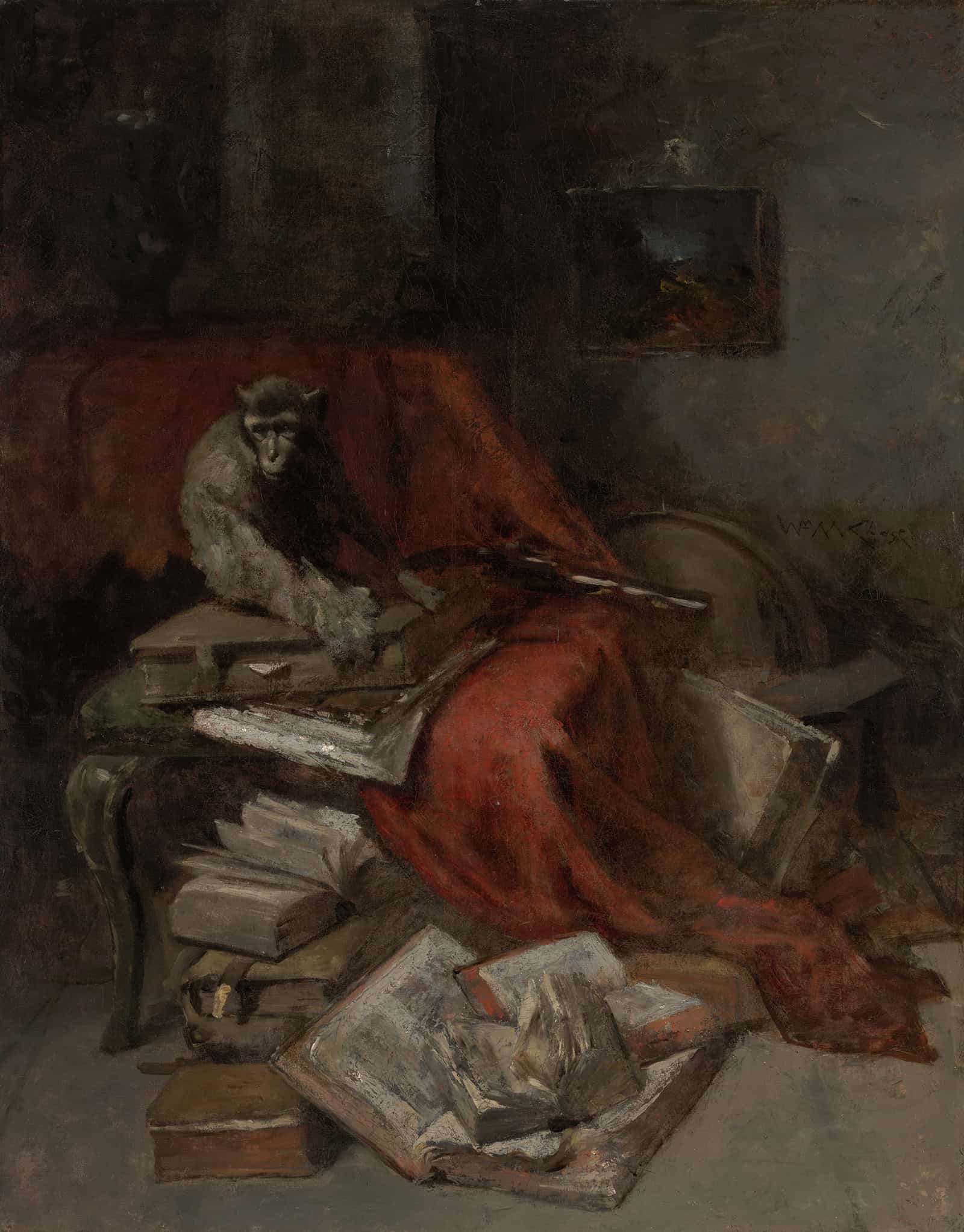 Monkeying With Literature   by William Merritt Chase