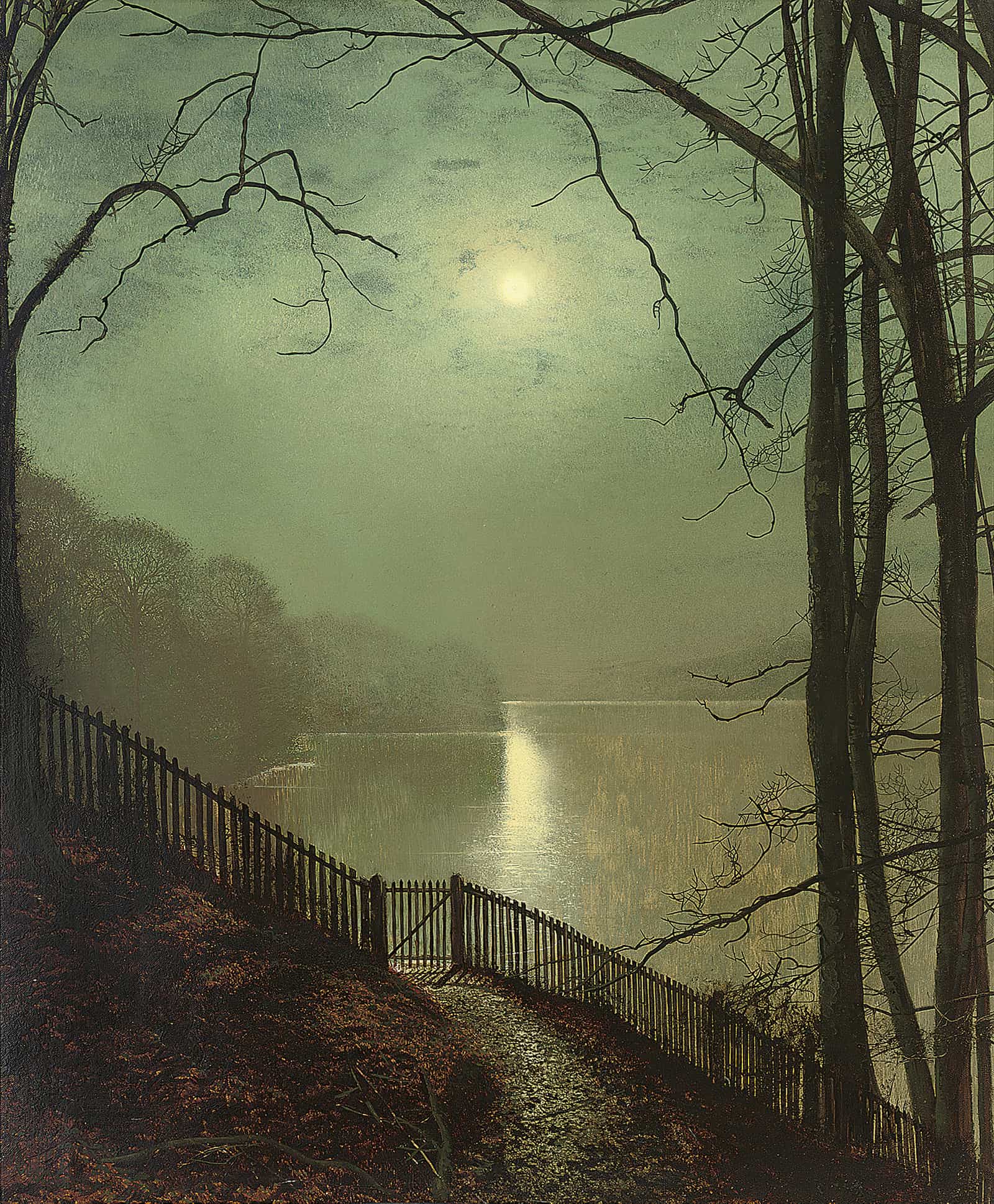 Moonlight On The Lake Roundhay Park Leeds by John Atkinson Grimshaw