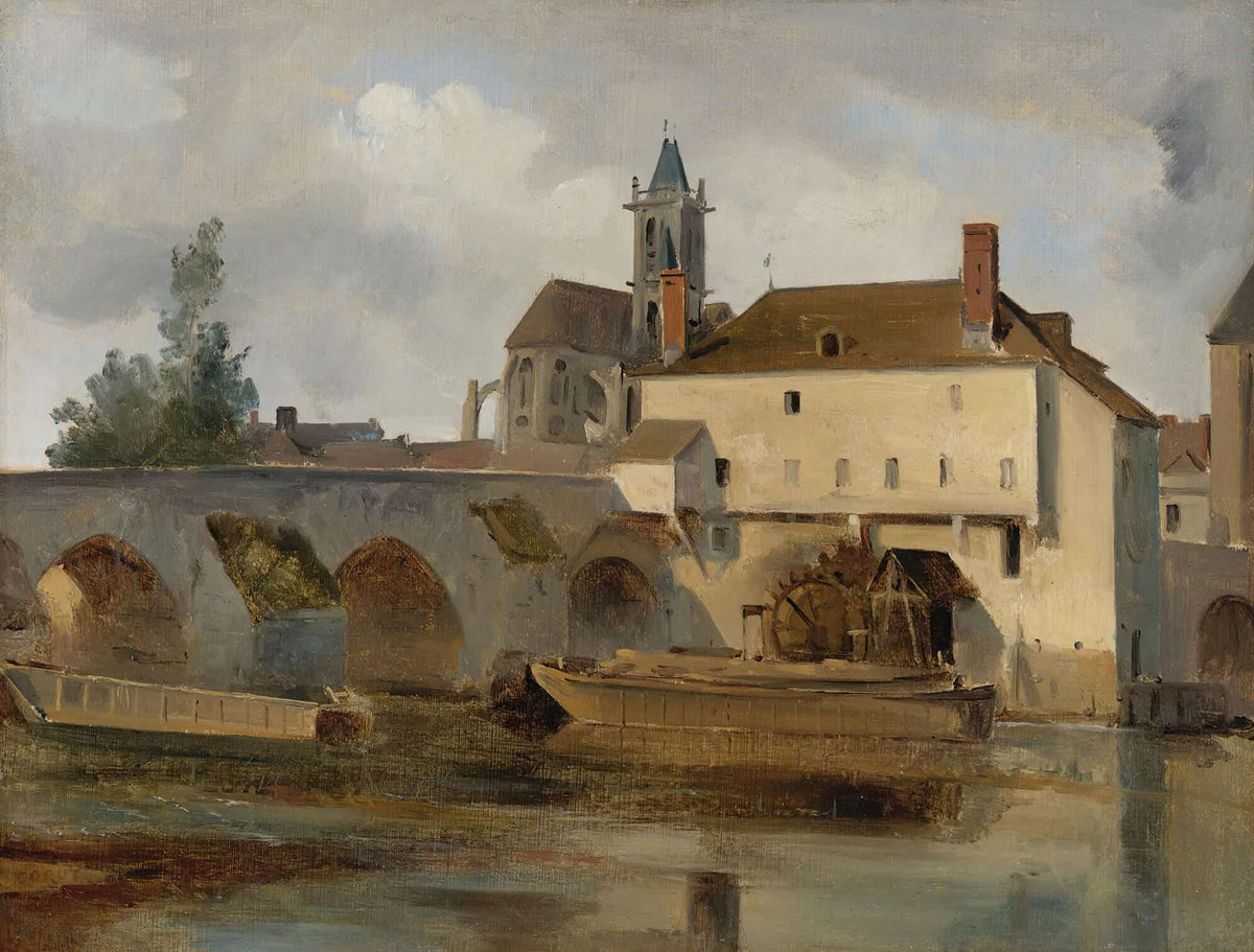Moret Sur Loing Le Pont Et Leglise by Jean Baptiste Camille Corot