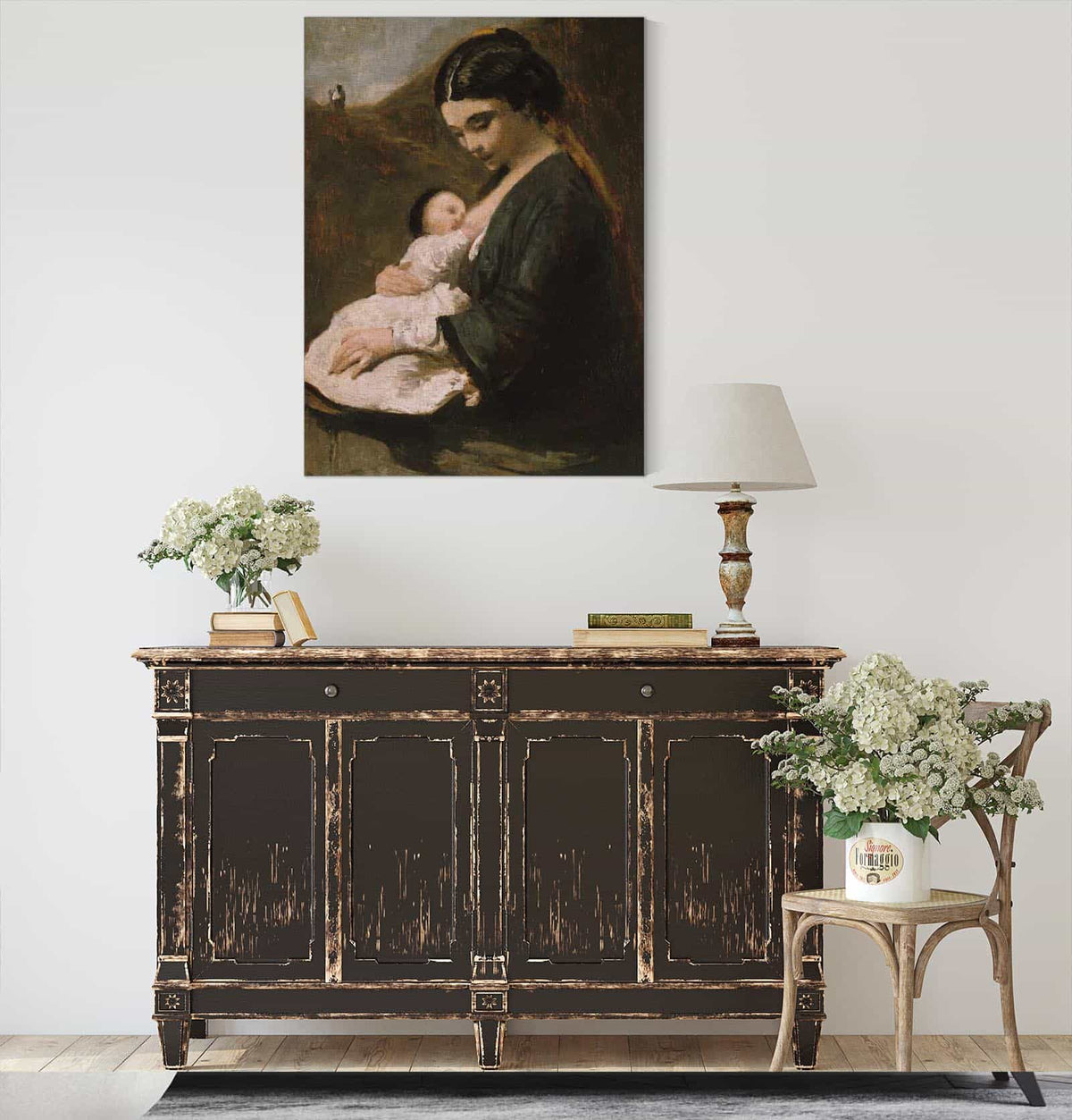 Mother And Child S by Jean Baptiste Camille Corot