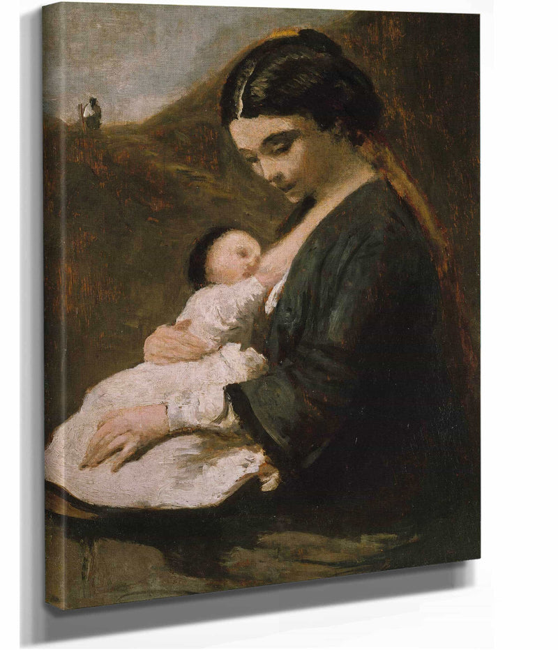 Mother And Child S by Jean Baptiste Camille Corot