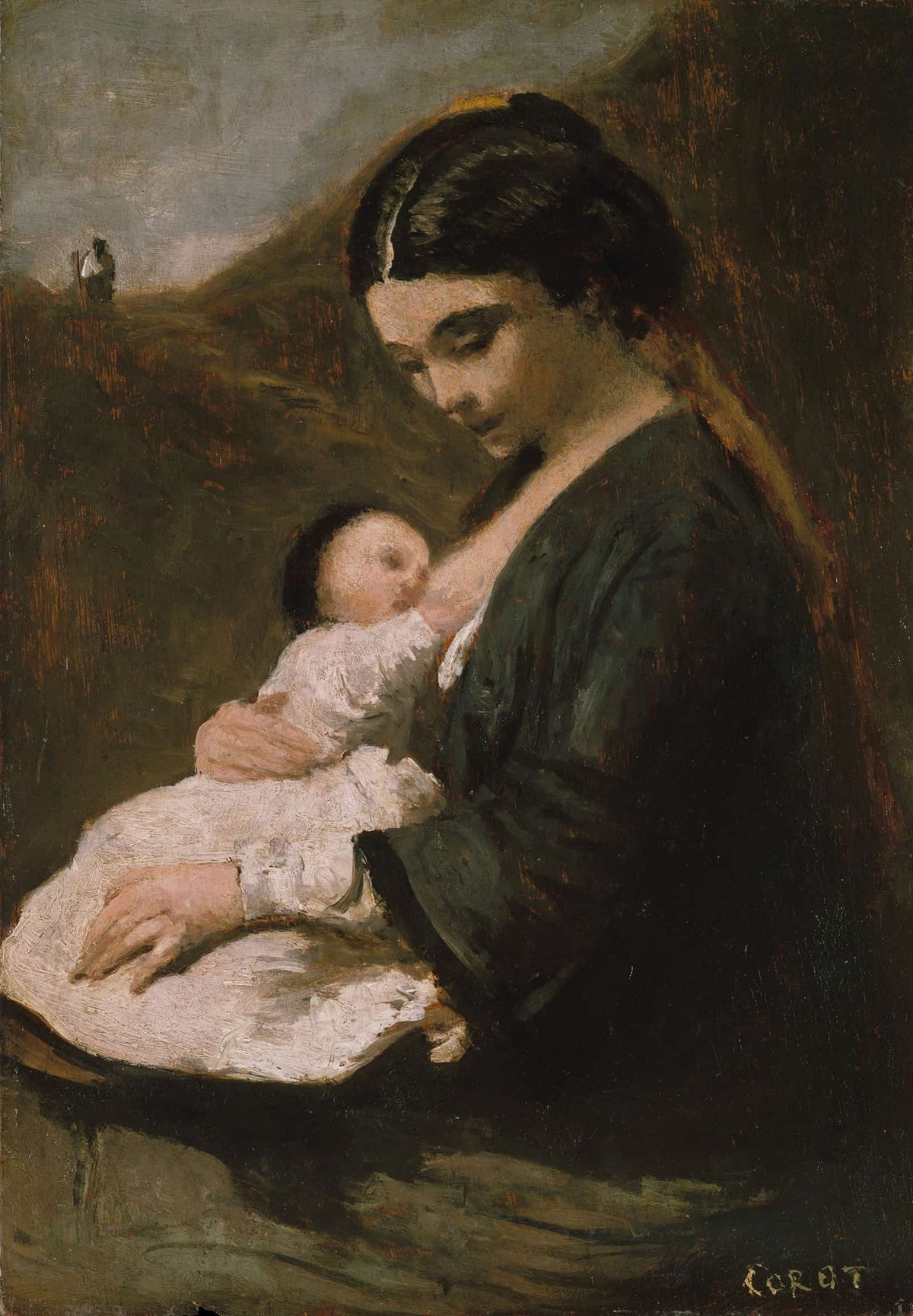 Mother And Child S by Jean Baptiste Camille Corot