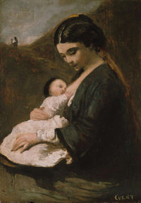 Mother And Child S by Jean Baptiste Camille Corot