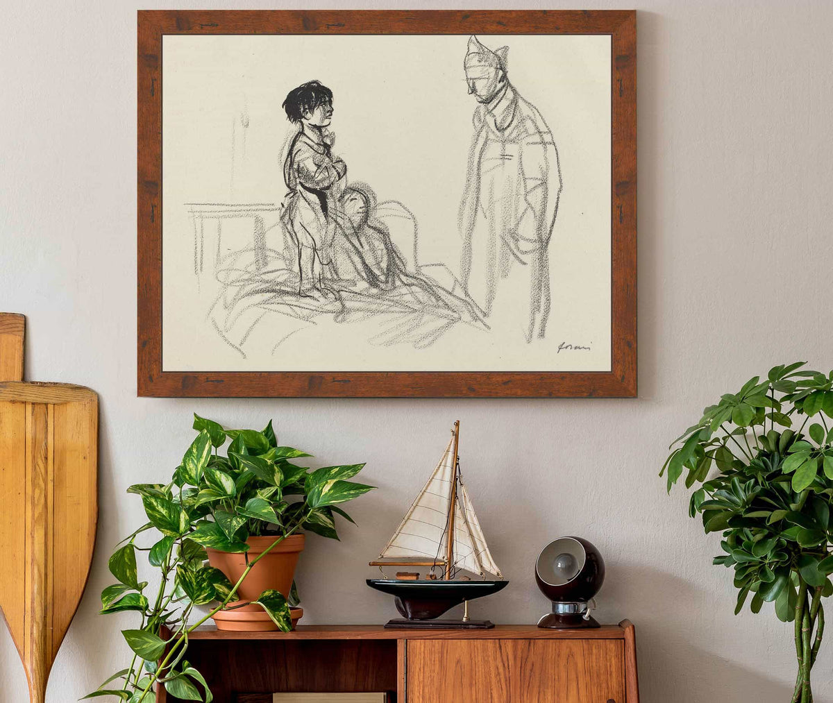 Mother And Child Visited By Soldier In Hospital by Jean Louis Forain