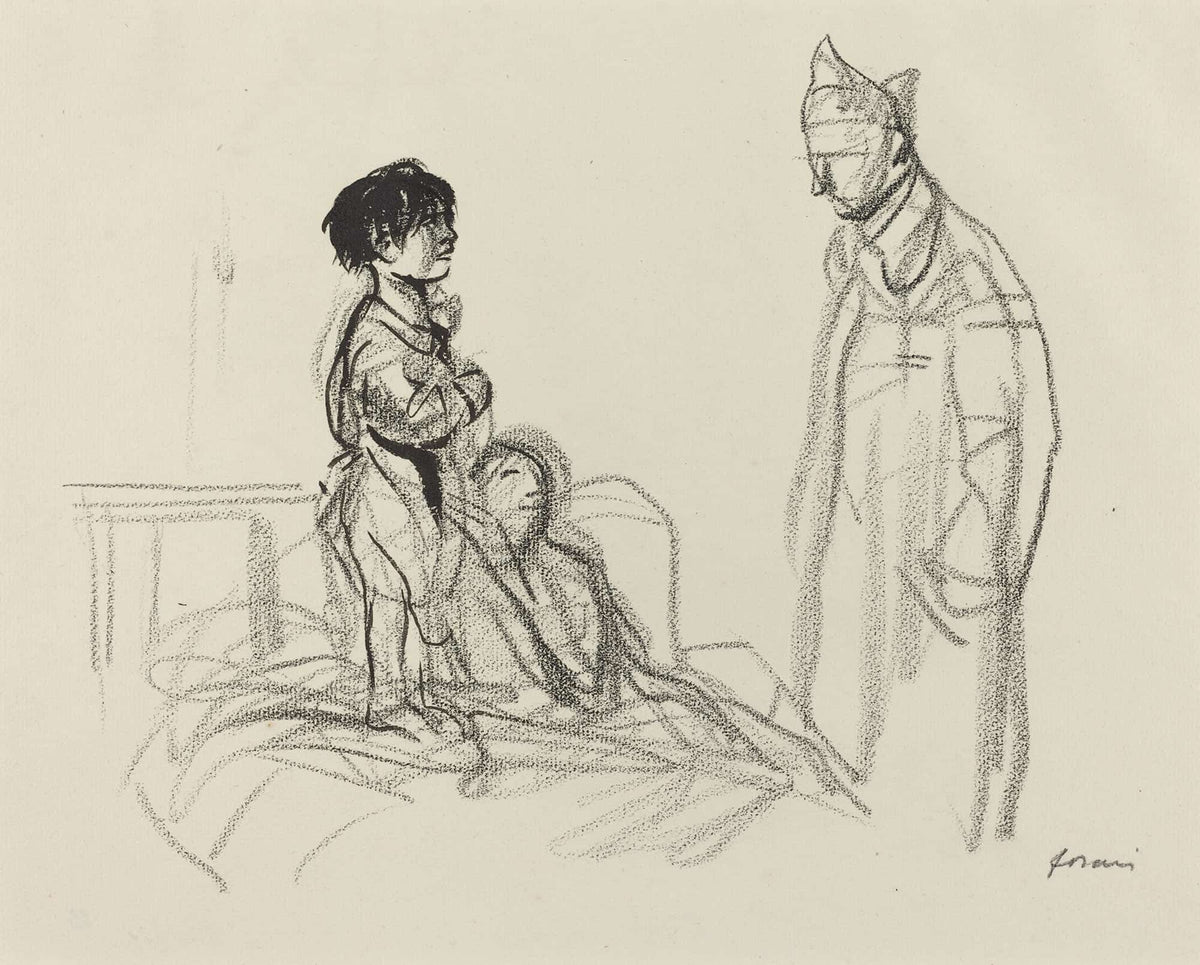 Mother And Child Visited By Soldier In Hospital by Jean Louis Forain