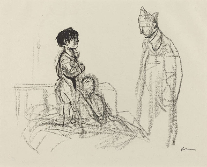 Mother And Child Visited By Soldier In Hospital by Jean Louis Forain