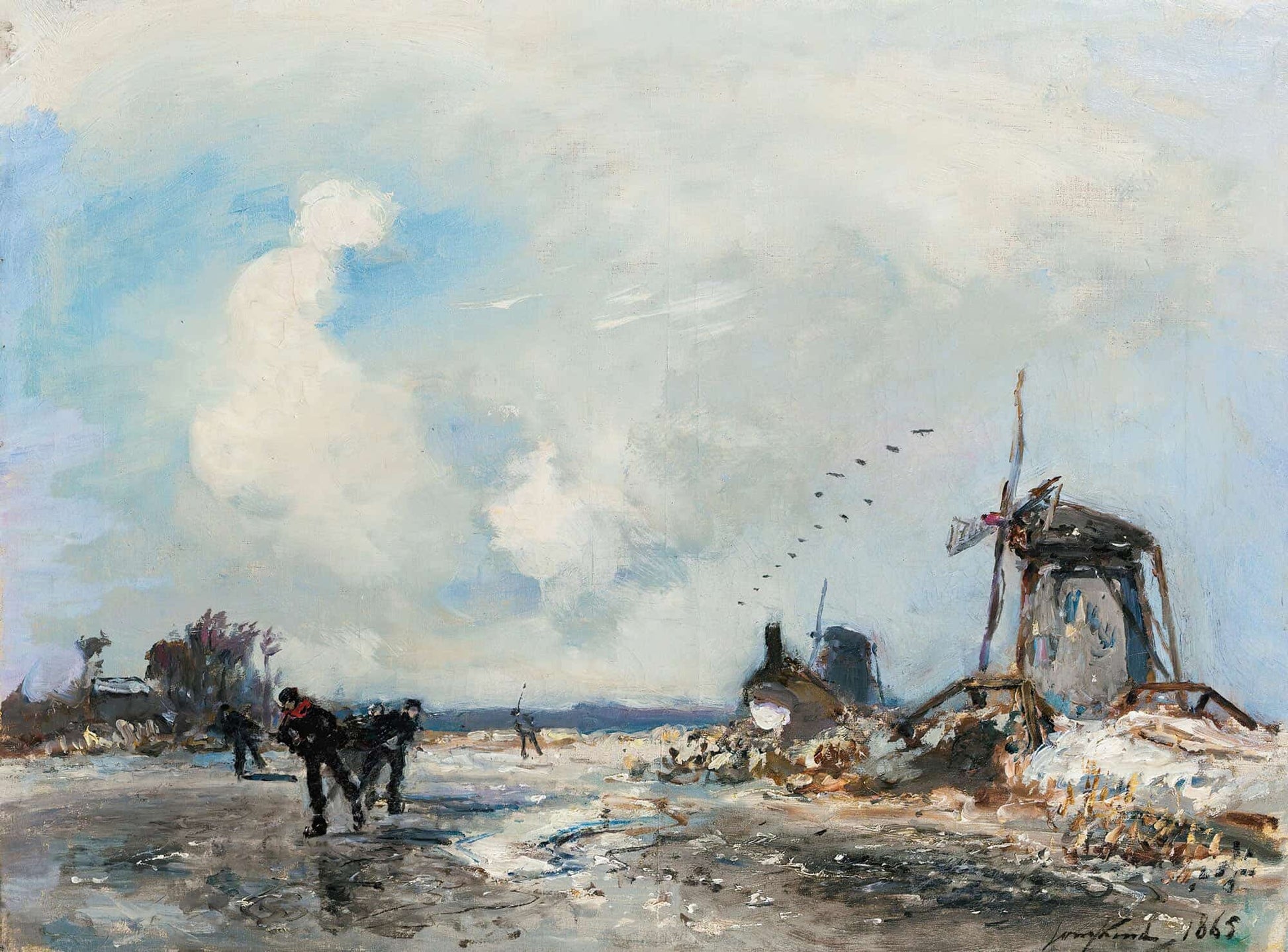 Moulins Et Patineurs En Hollande by Johan Barthold Jongkind