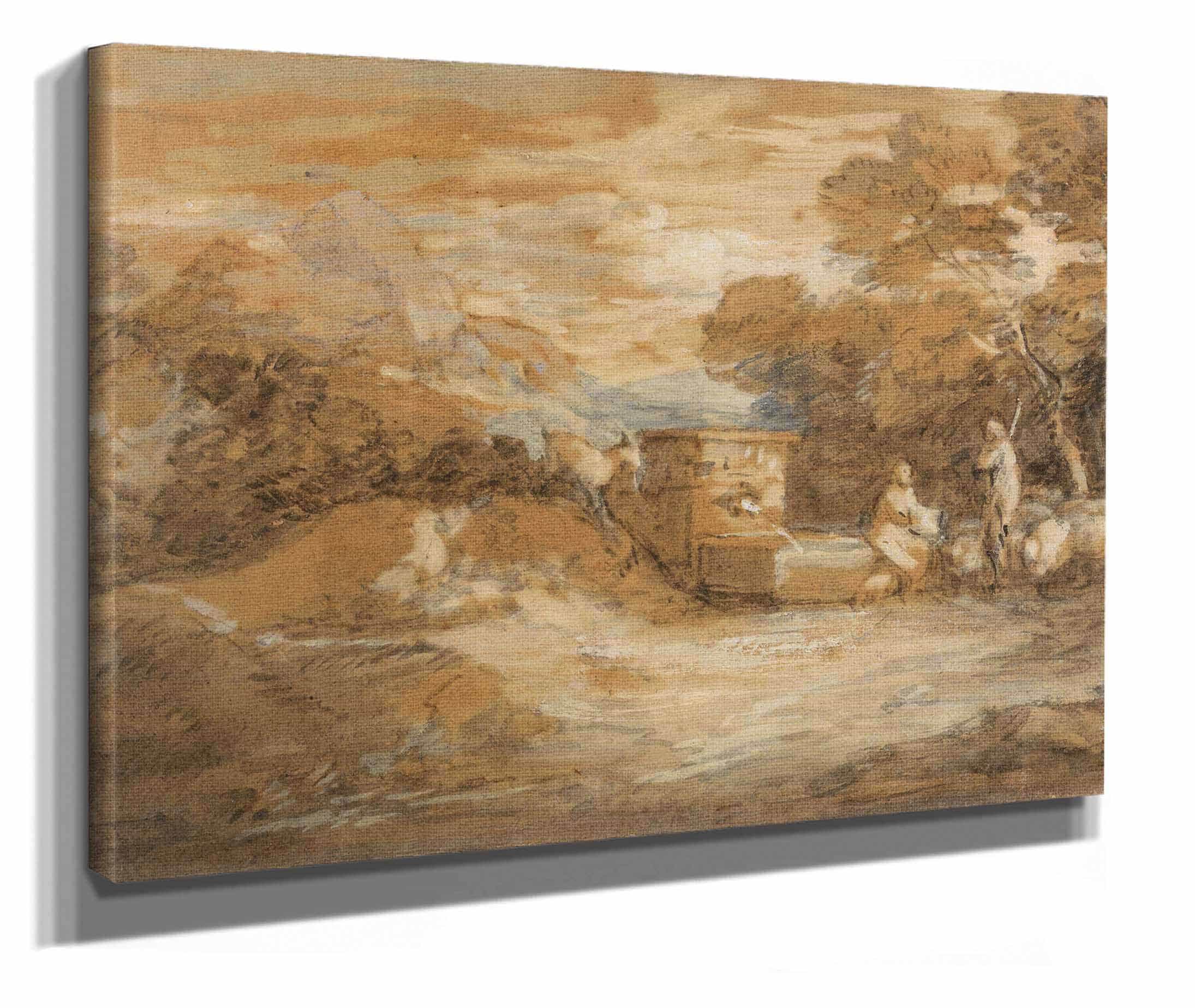 Mountain Landscape With Figures Sheep And Fountain by Thomas Gainsborough