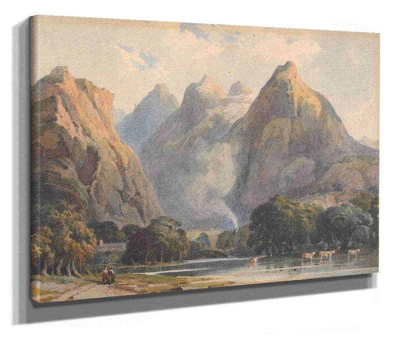 Mountain Scene With Stream Cows And Figures by Thomas Sully