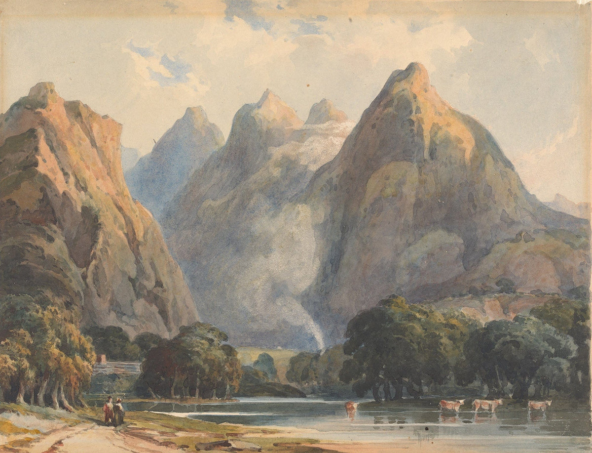 Mountain Scene With Stream Cows And Figures by Thomas Sully