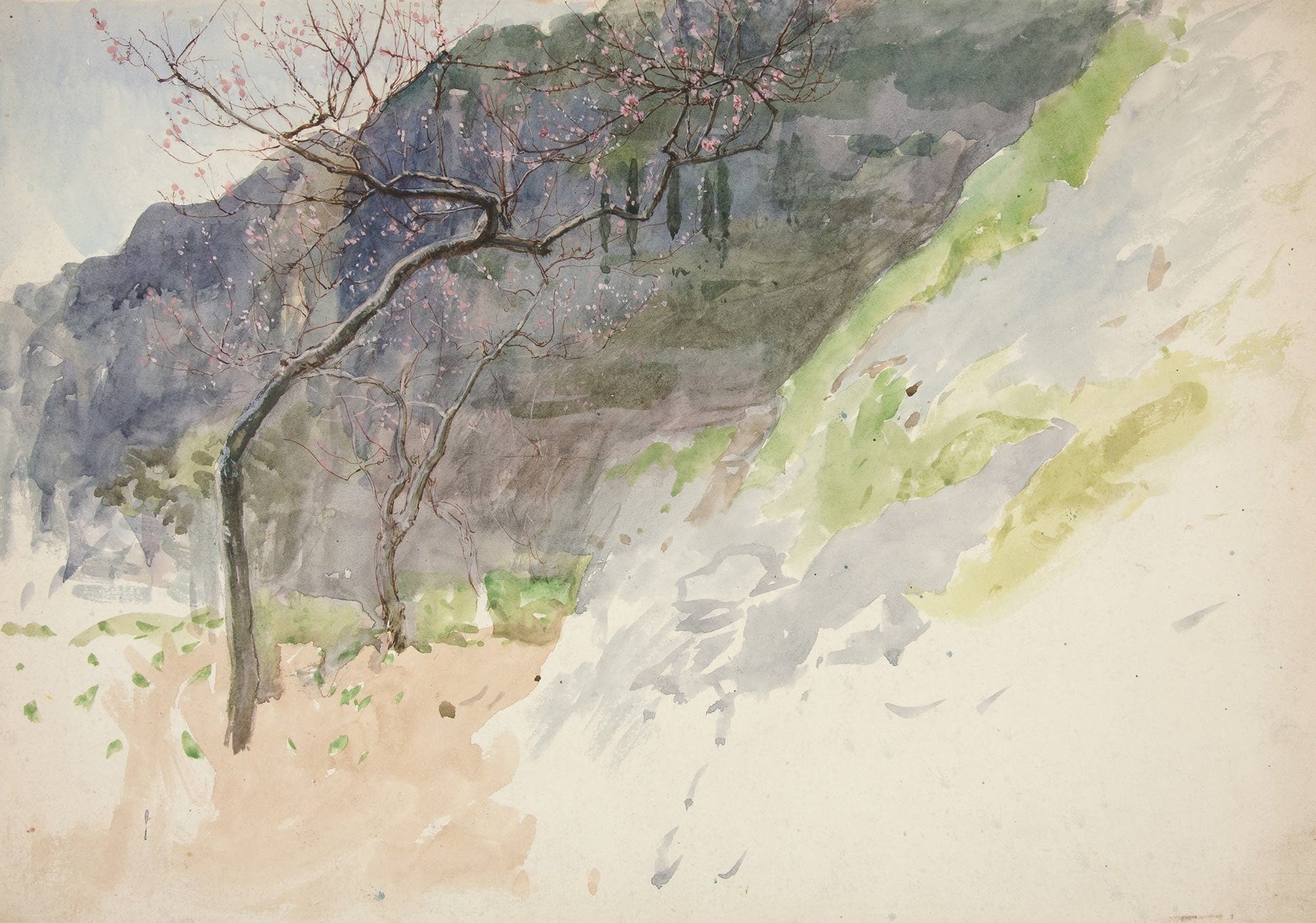 Mountainous Landscape With Budding Trees by Edwin Austin Abbey
