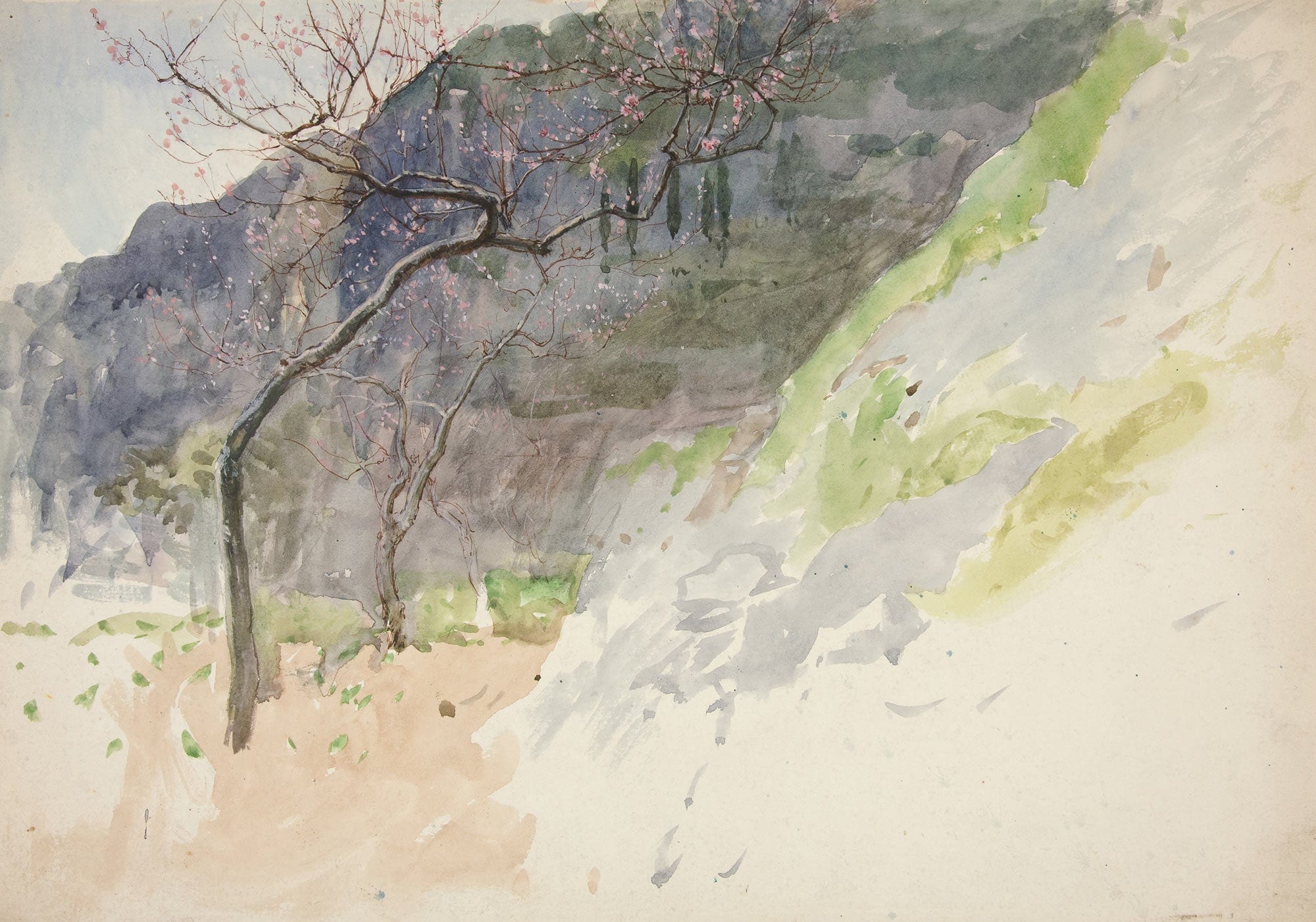 Mountainous Landscape With Budding Trees by Edwin Austin Abbey