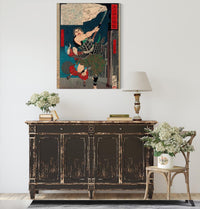 Musashibo Benkei Battling With Young Ushiwaka On Gojo Bridge by Tsukioka Yoshitoshi