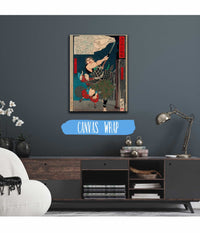 Musashibo Benkei Battling With Young Ushiwaka On Gojo Bridge by Tsukioka Yoshitoshi