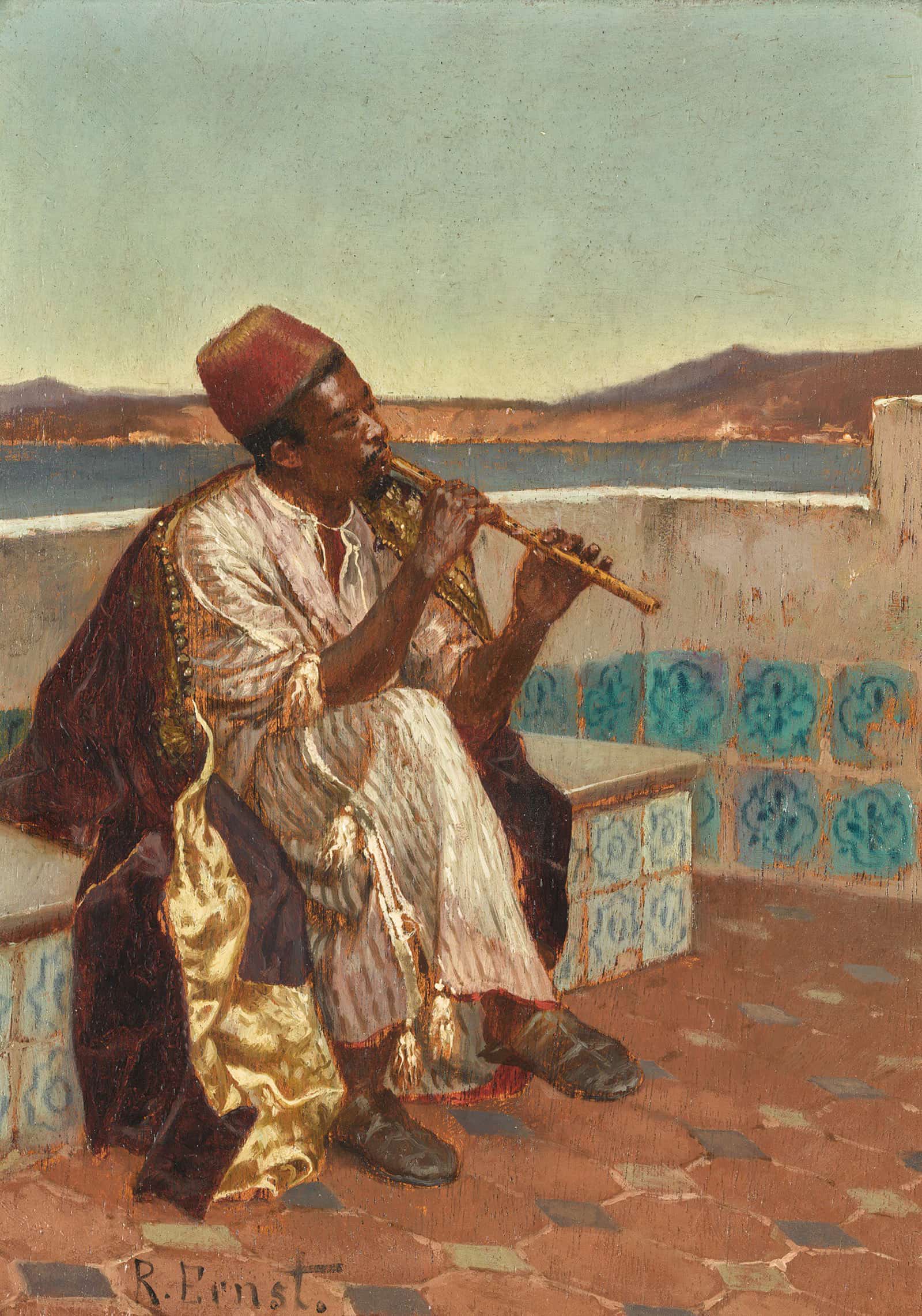 Musician On The Terrace by Rudolf Ernst