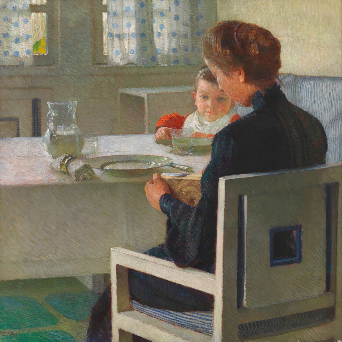 Mutter Und Kind Bei Tisch Beim Fruhstuck by Carl Moll