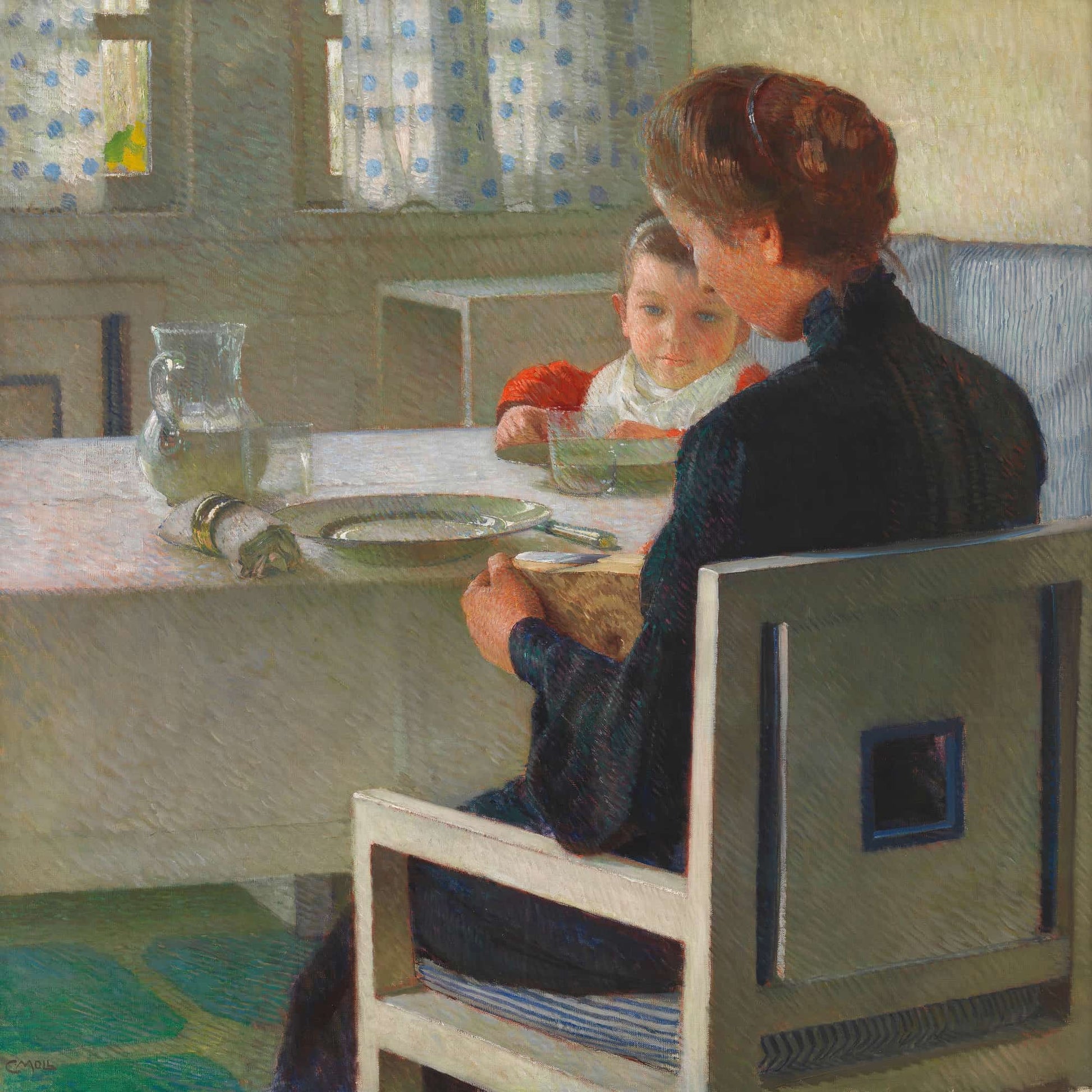 Mutter Und Kind Bei Tisch Beim Fruhstuck by Carl Moll