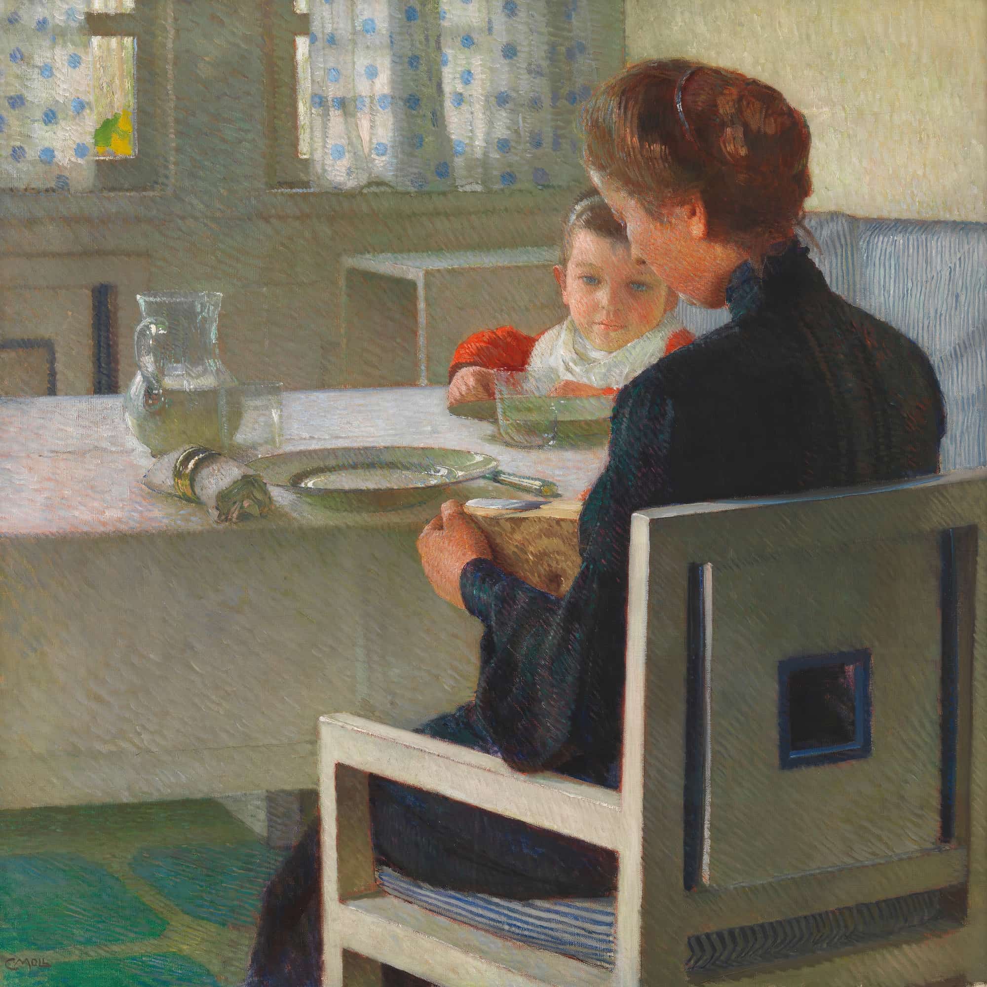 Mutter Und Kind Bei Tisch Beim Fruhstuck by Carl Moll
