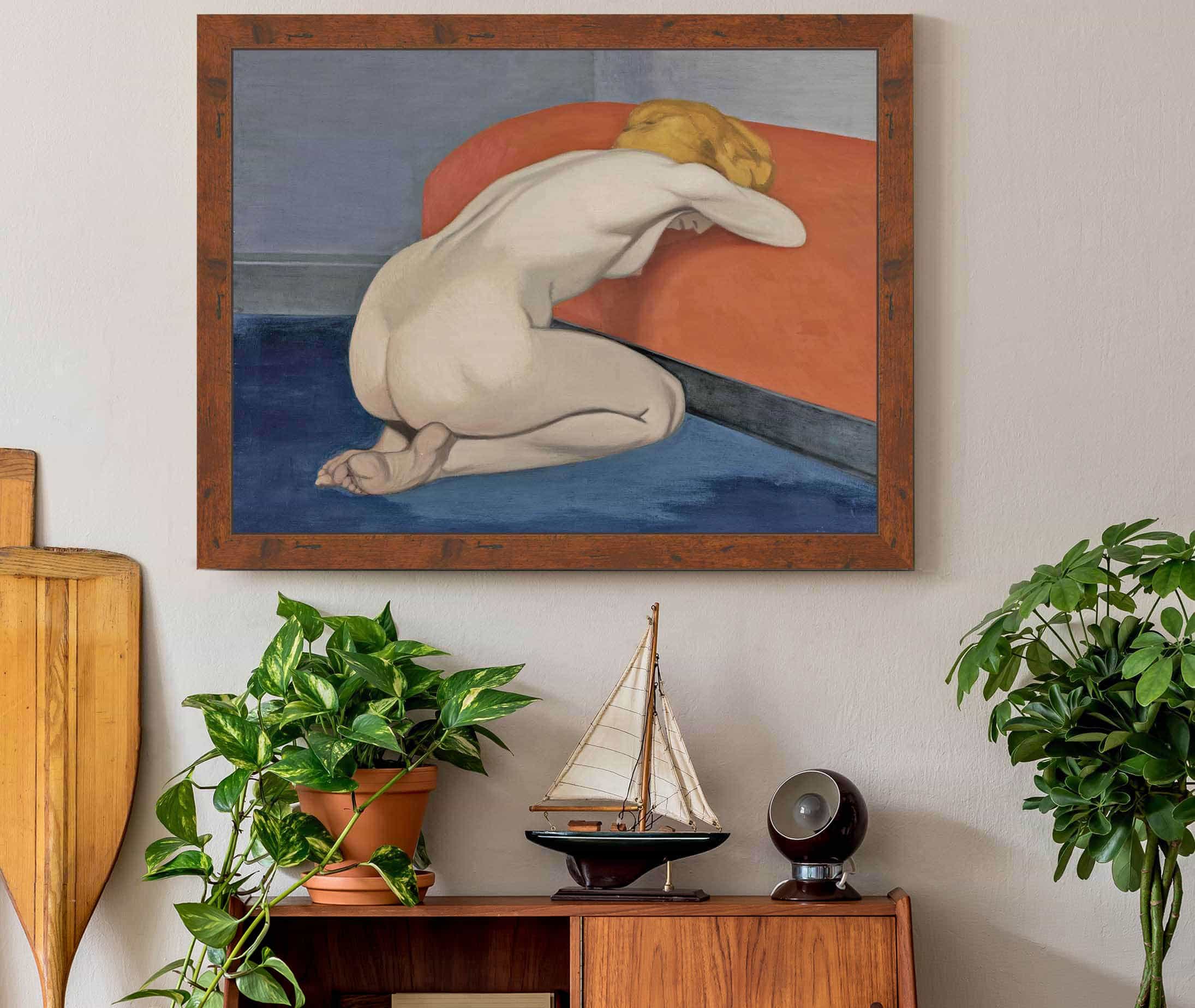 Naked Woman Kneeling In Front Of A Red Couch by Felix Vallotton