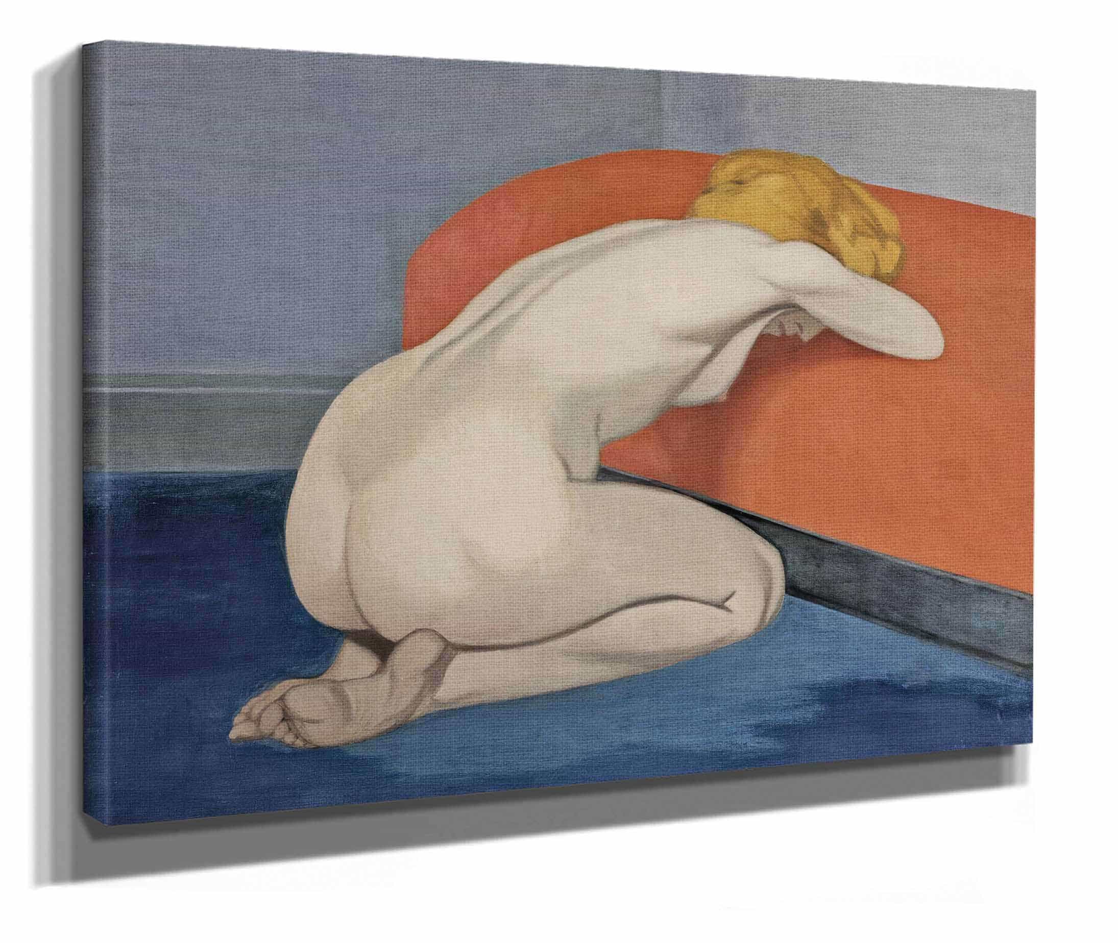 Naked Woman Kneeling In Front Of A Red Couch by Felix Vallotton