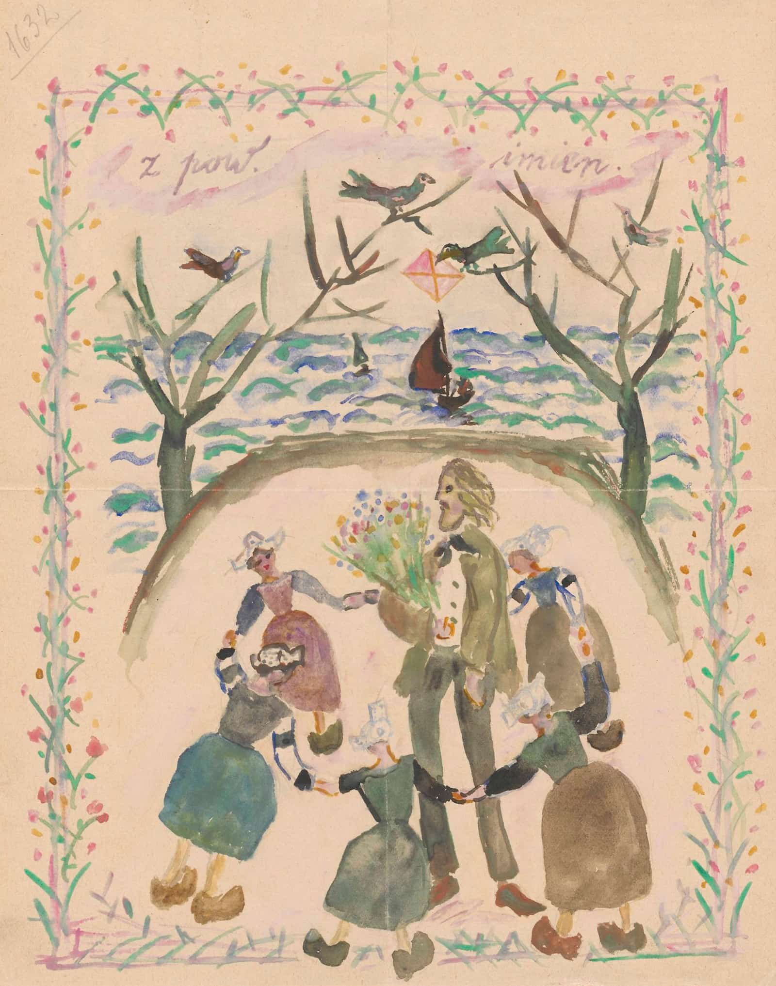 Name Day Card For Maria Mickiewiczowna by Tadeusz Makowski