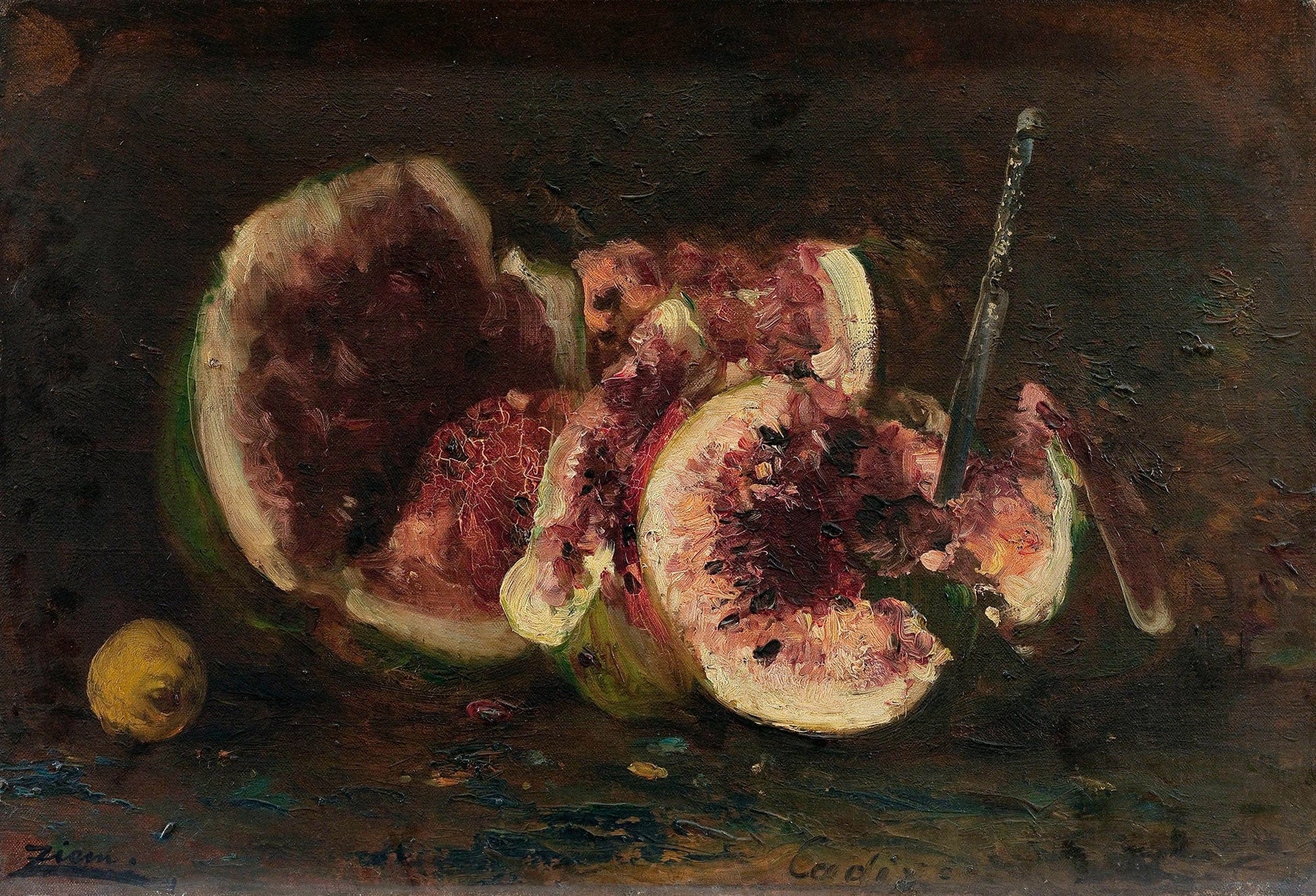 Nature Morte Aux Pasteques Et Couteau by Felix Ziem