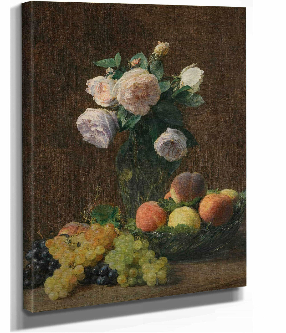 Nature Morte Vase De Roses Peches Et Raisins by Henri Fantin Latour
