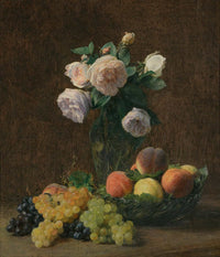 Nature Morte Vase De Roses Peches Et Raisins by Henri Fantin Latour