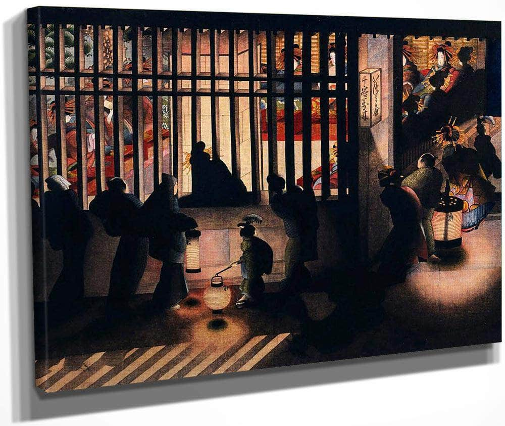 Night Scene In The Yoshiwara 1850 By Print, Canvas Art, Framed