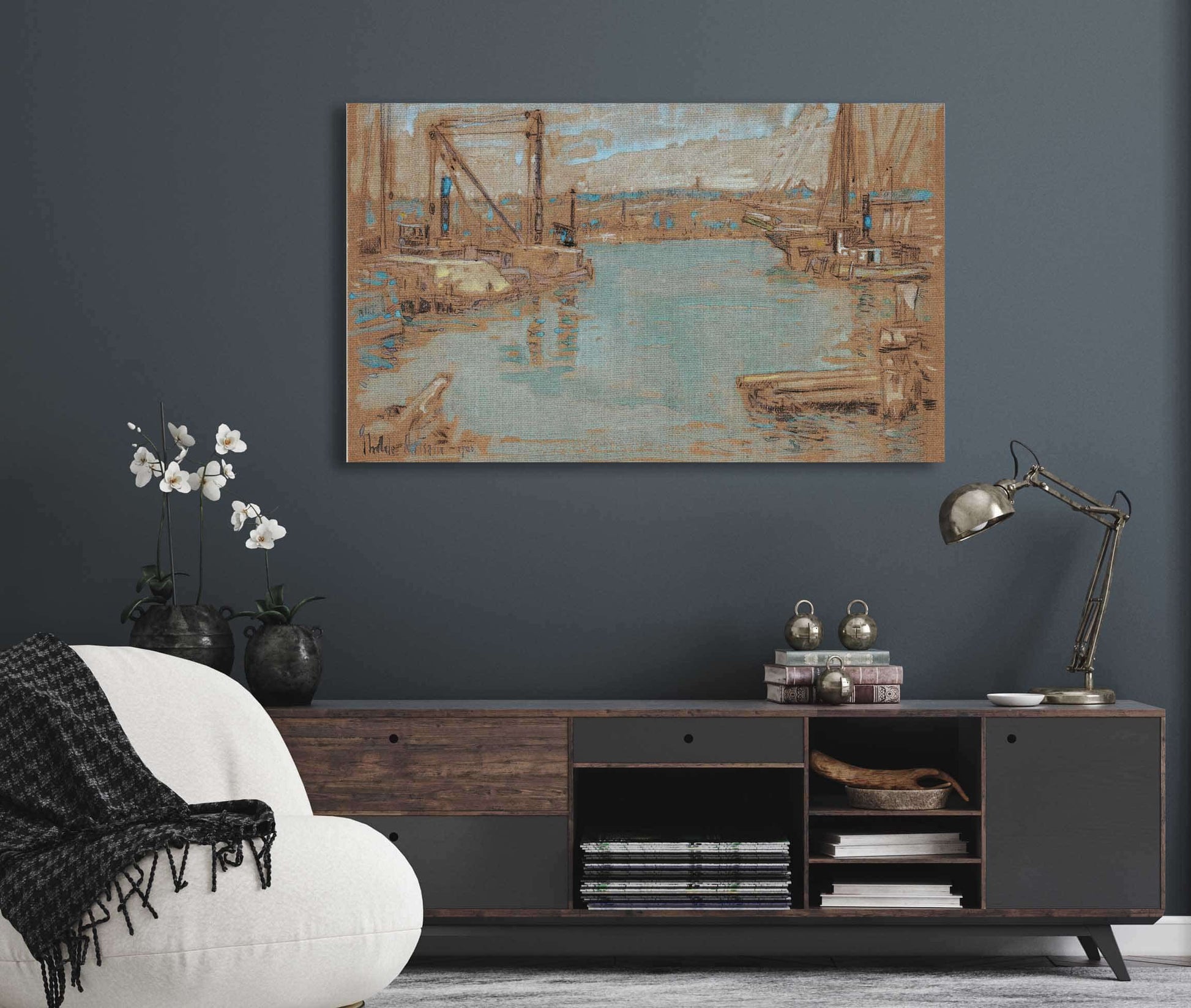 North River Dock New York by Childe Hassam