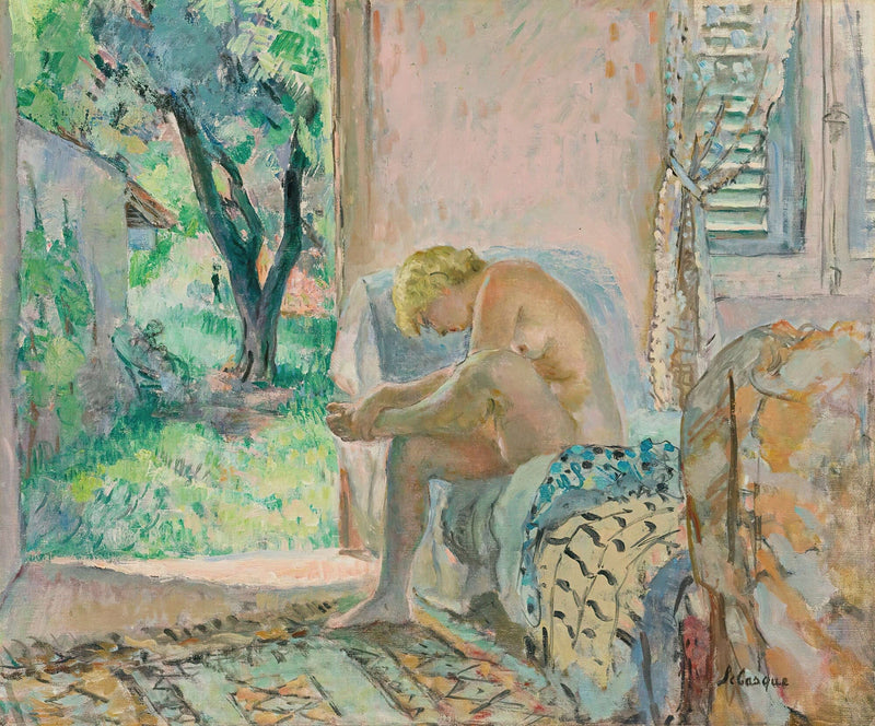 Nu Assis Sur Un Canape Pres De La Fenetre by Henri Lebasque