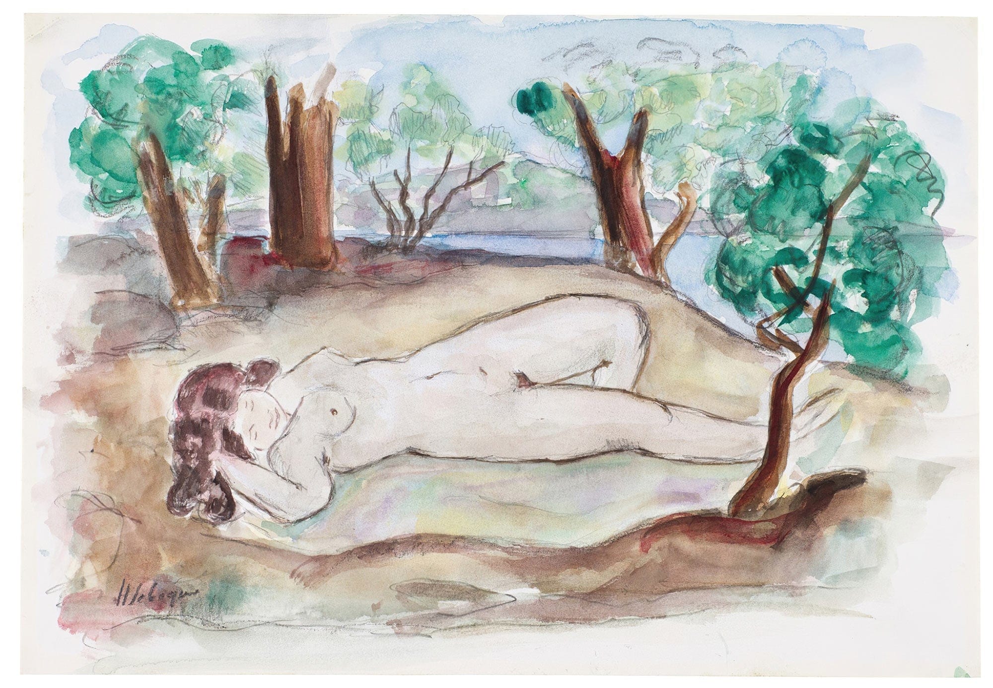 Nu Couche Dans Un Paysage A Saint Tropez by Henri Lebasque