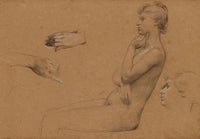 Nu De Femme Assise Et Etude De Mains Et De Visage by Luc Olivier Merson