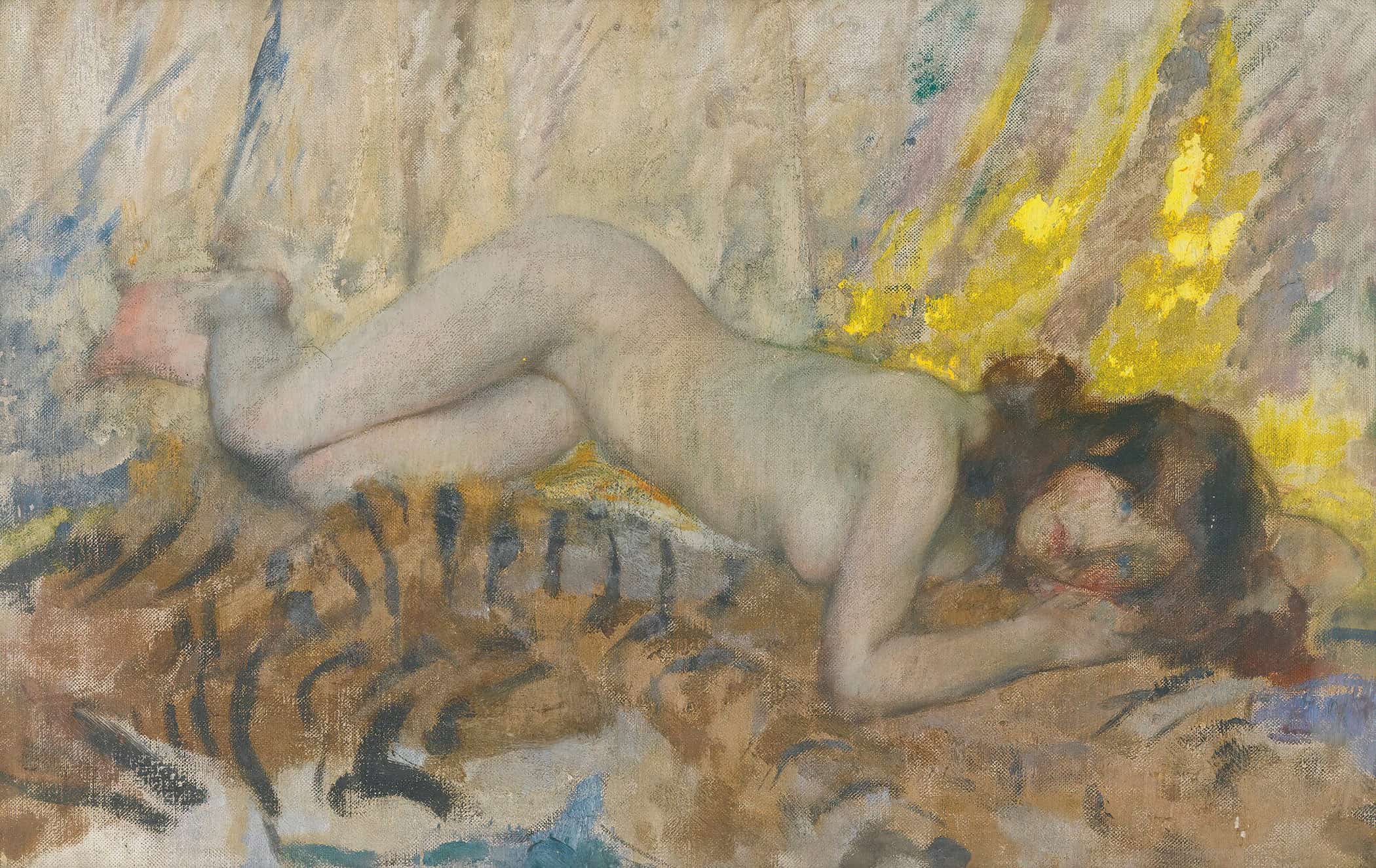 Nude On A Tiger Skin by James Jebusa Shannon