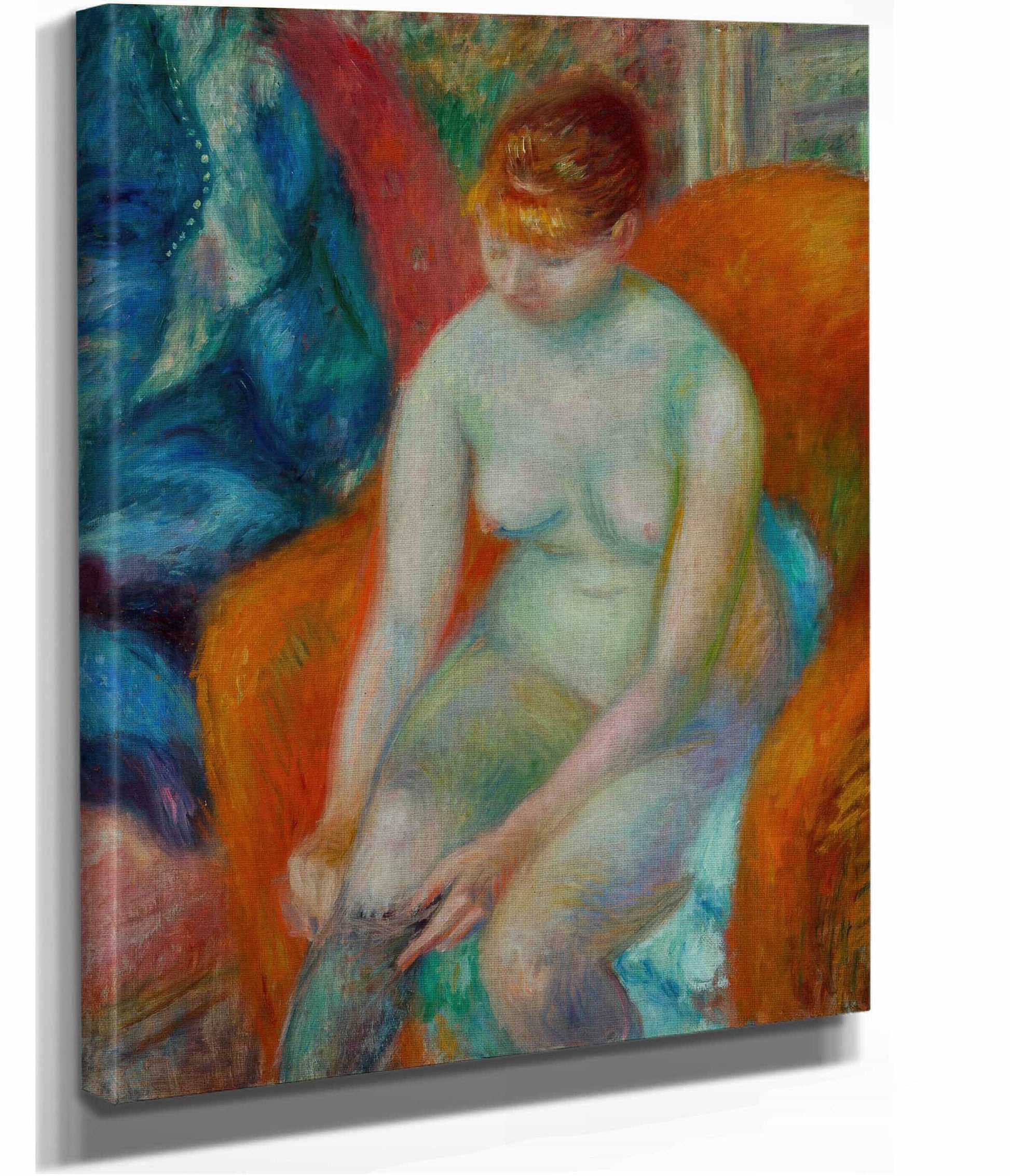 Nude Pulling On Stocking Nude With Red Hair by William James Glackens