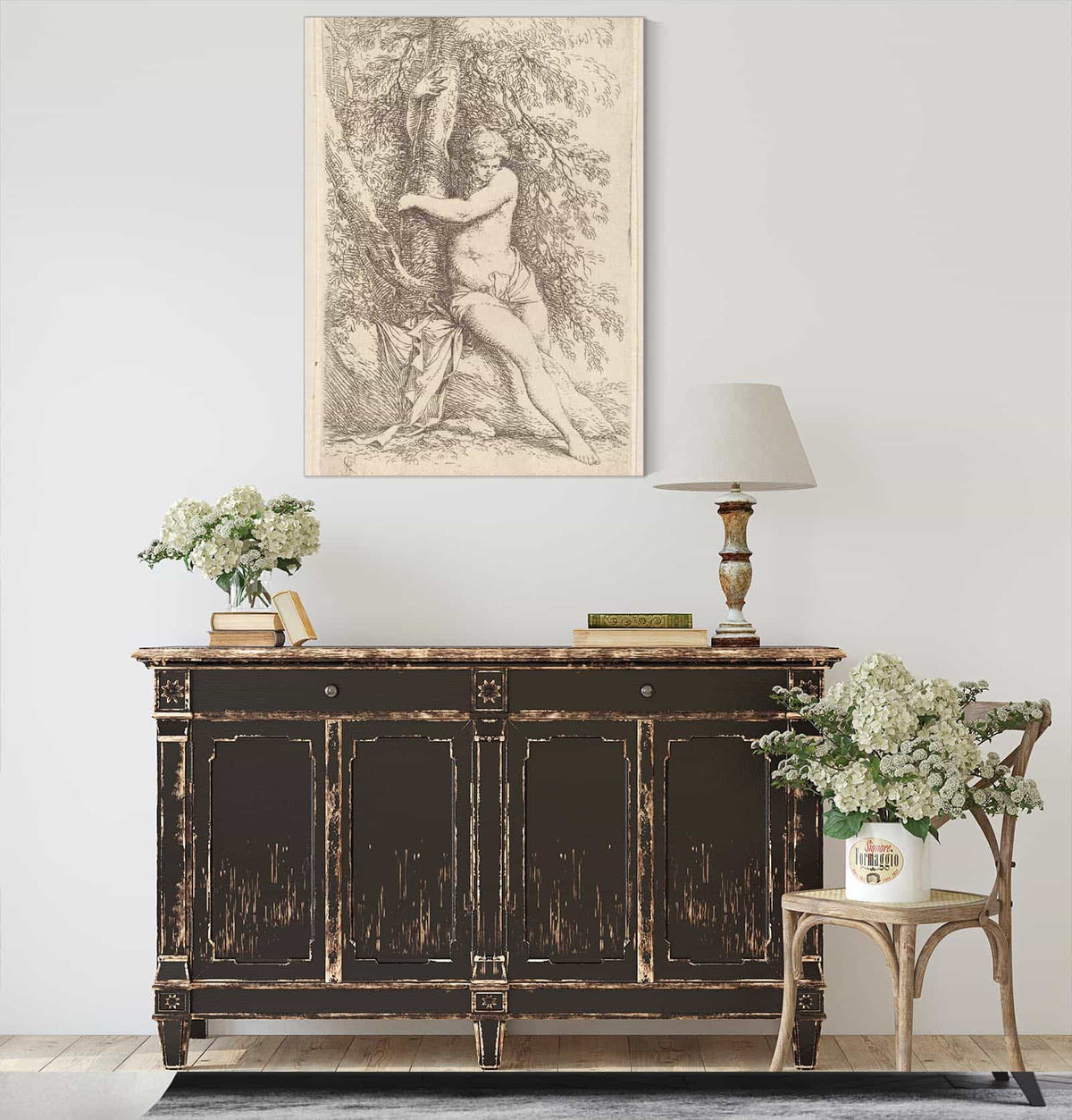 Nude Seated Holding Onto A Tree  by Salvator Rosa