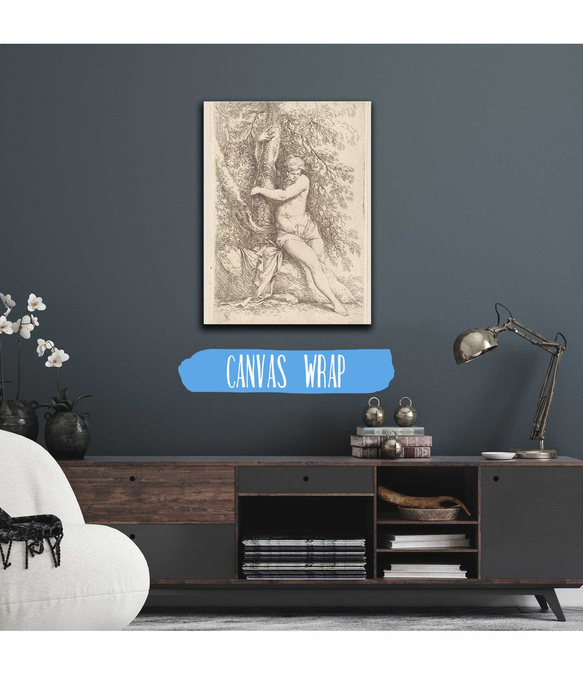 Nude Seated Holding Onto A Tree  by Salvator Rosa