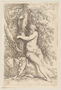 Nude Seated Holding Onto A Tree  by Salvator Rosa