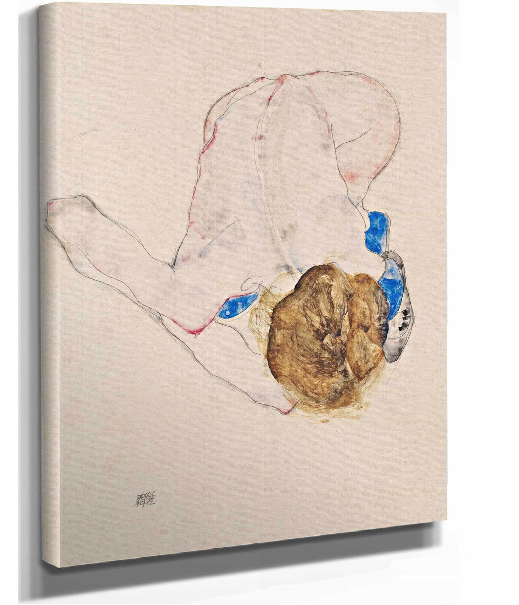 Nude With Blue Stockings Bending Forward by Egon Schiele