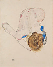 Nude With Blue Stockings Bending Forward by Egon Schiele