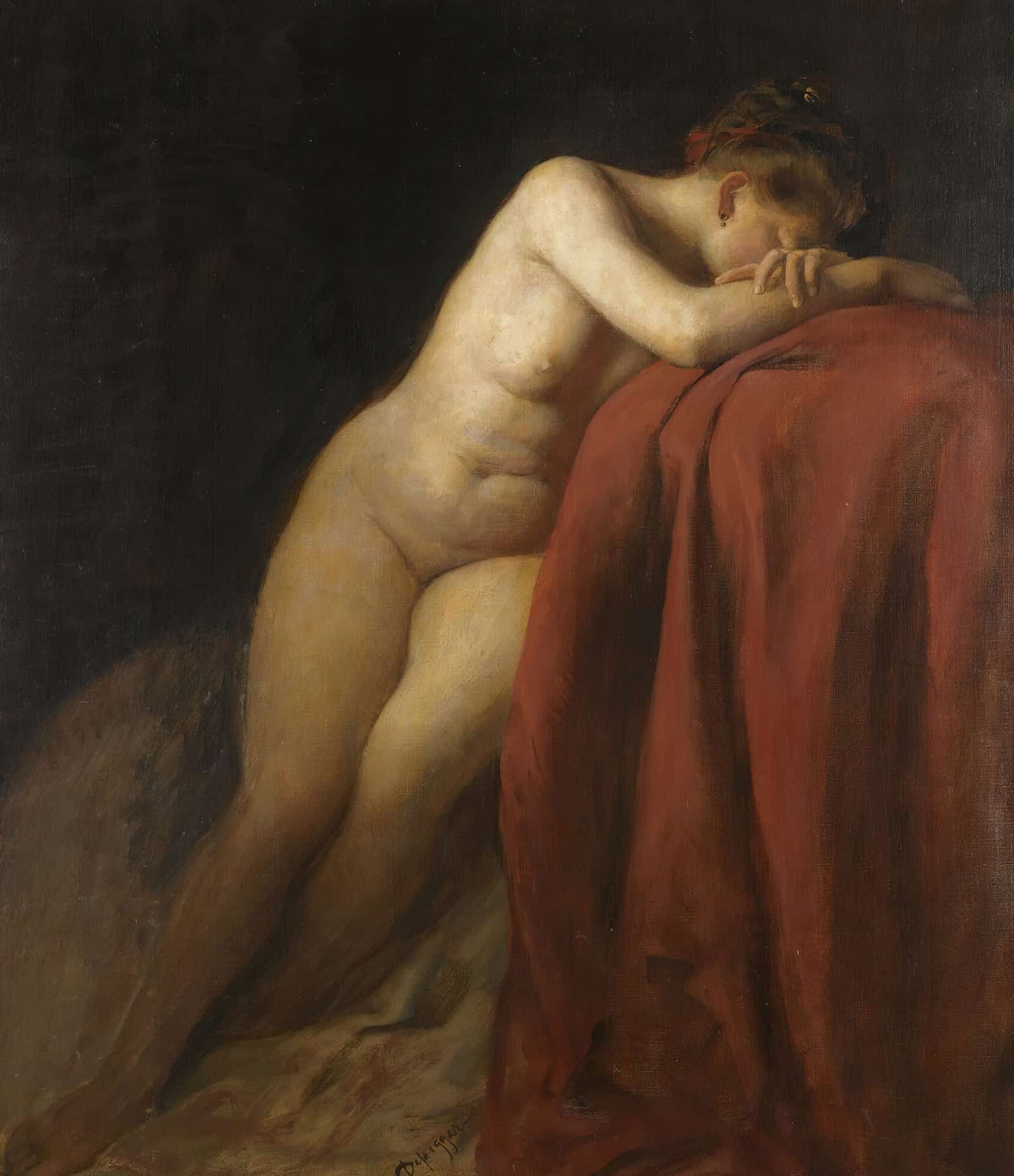 Nude With Red Drape by Franz Von Defregger
